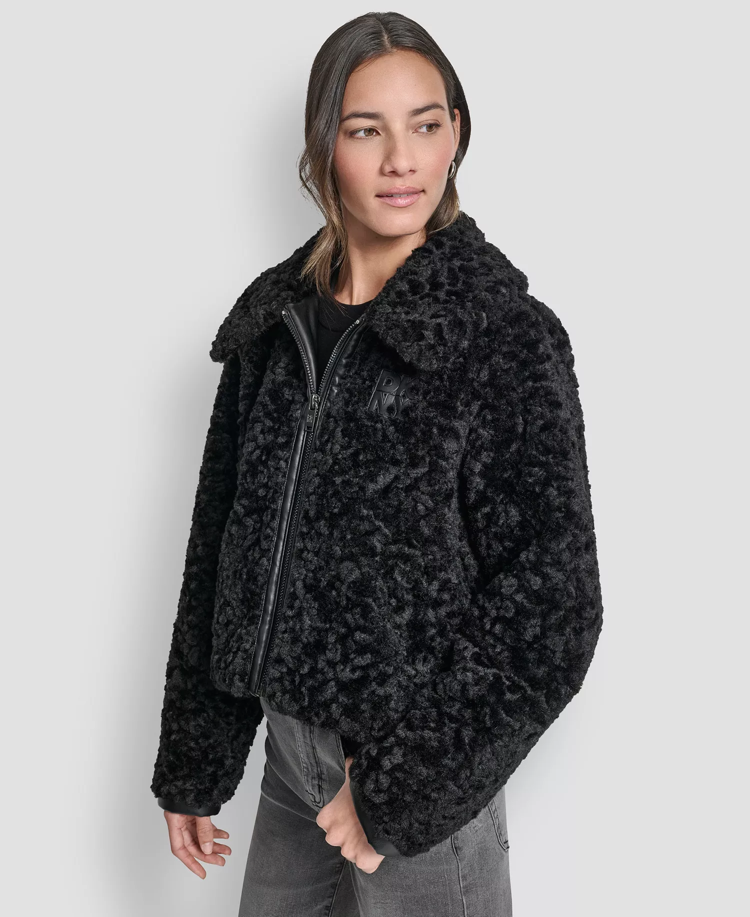 Women's Collared Zip Up Jacket - Black - L