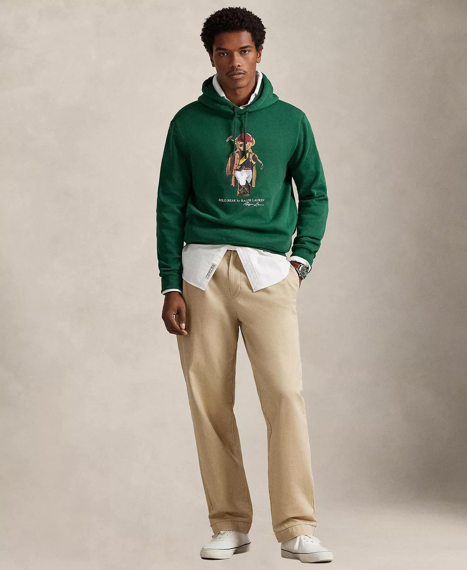 Men's Bear Print Fleece Hoodie - New Forest/Society Bear - 2XL