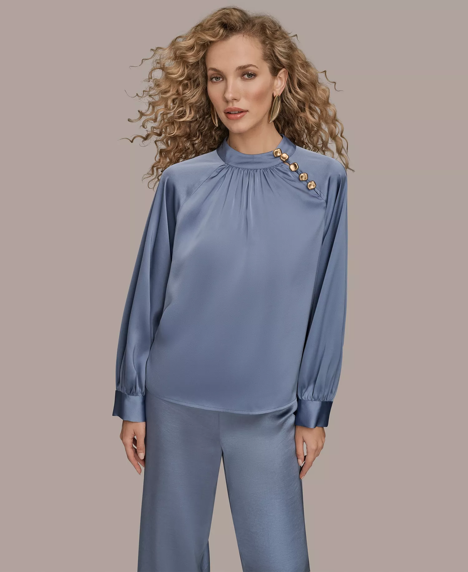 Women's Printed Long Sleeve Mock Neck Top - Tempest - L