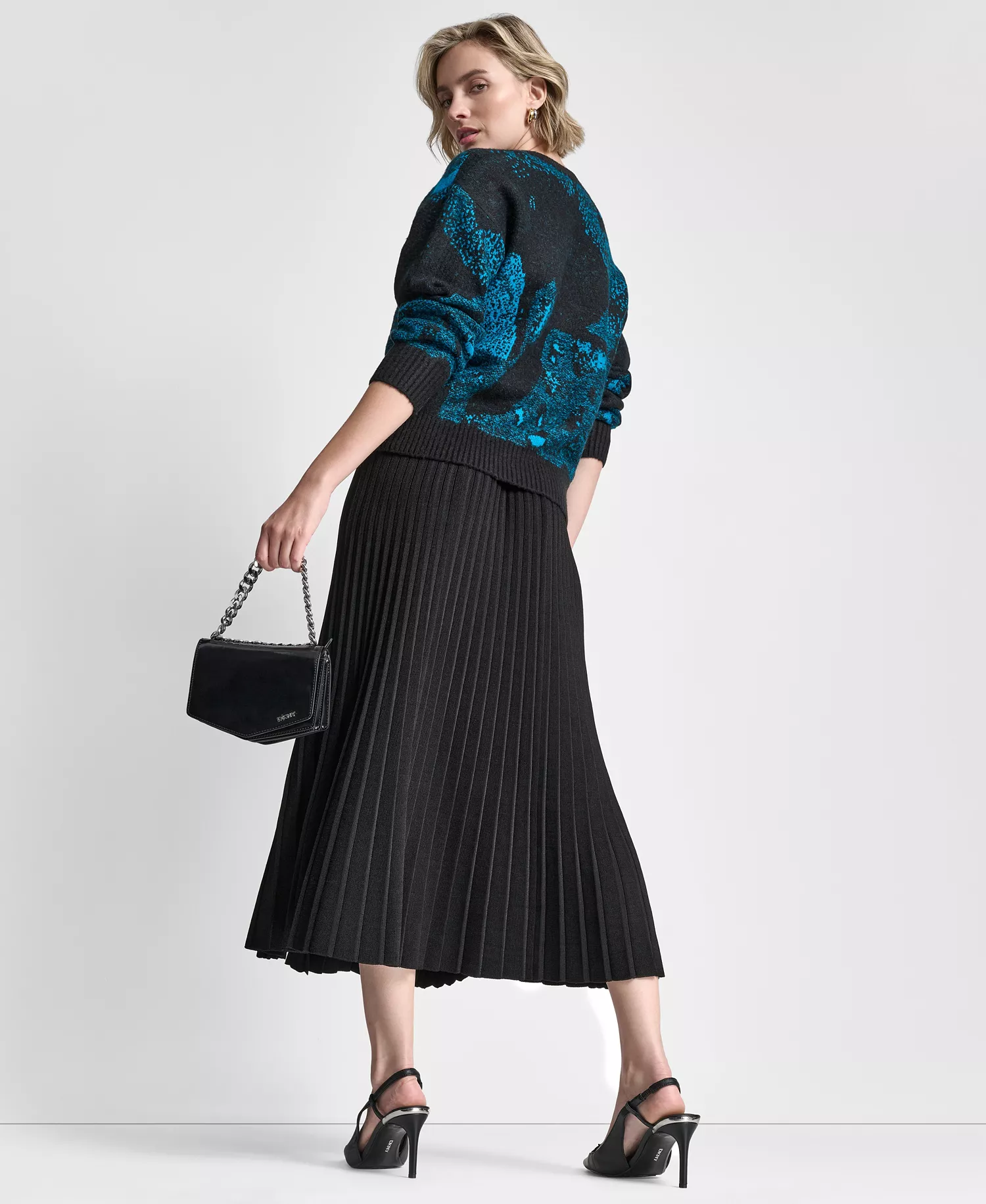 Women's Long-Sleeve Intarsia Mohair Sweater - Black/ocean Blue - L