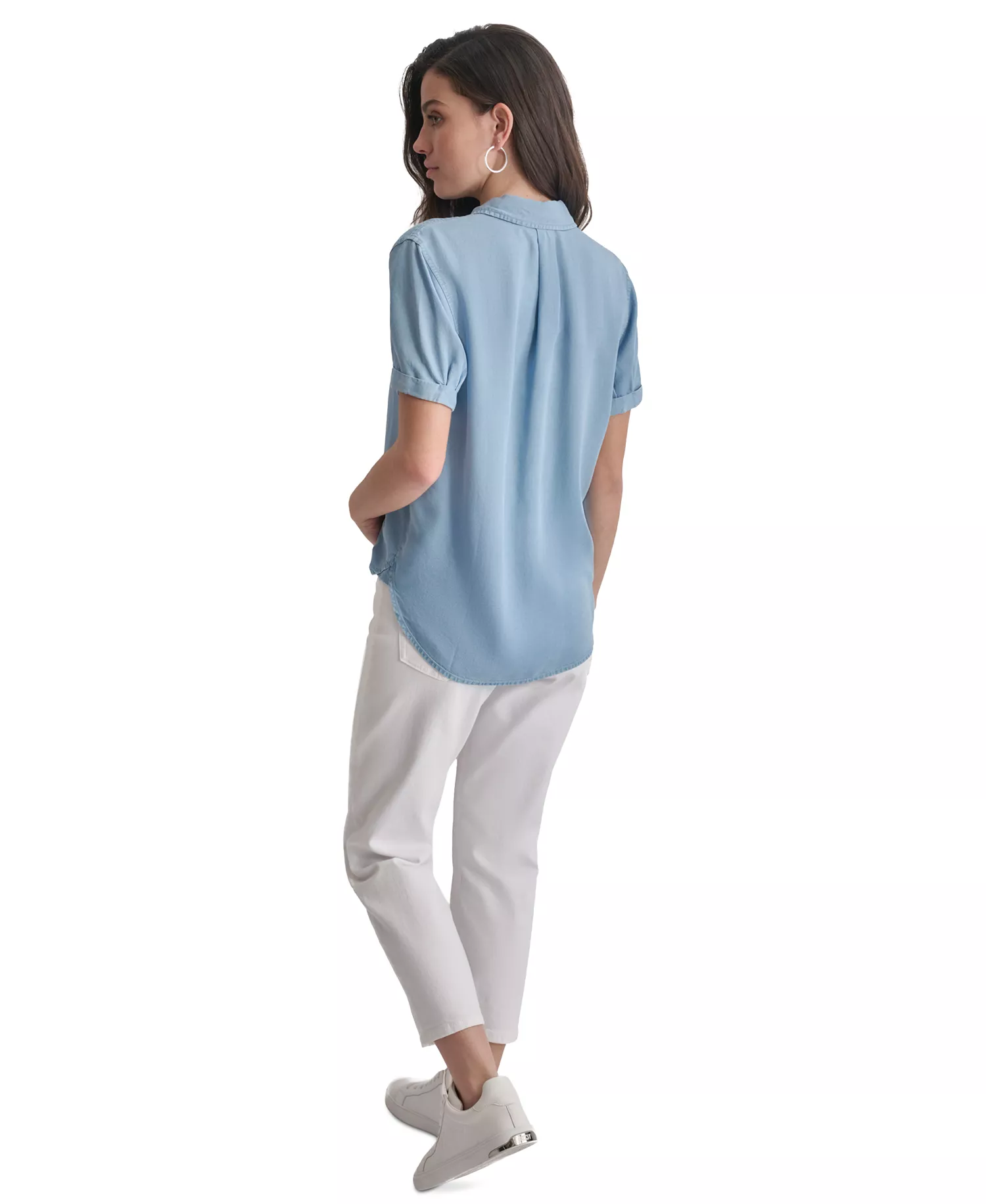 Petite Chambray Rolled Short-Sleeve Button-Up Shirt - Chambray - PL