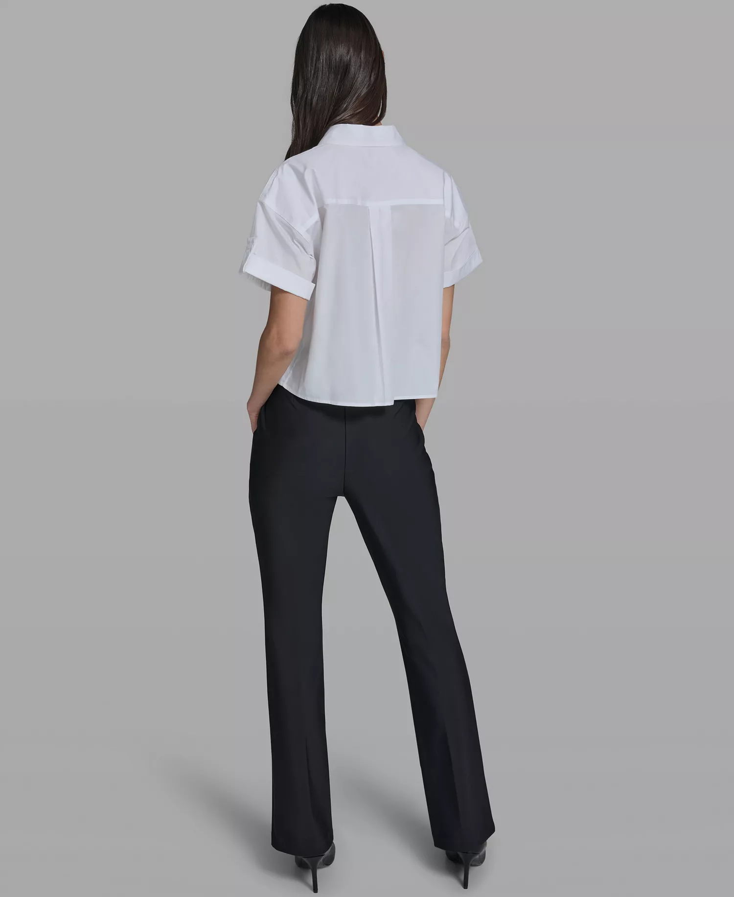Women's Cropped City Scene Collared Top - White - L