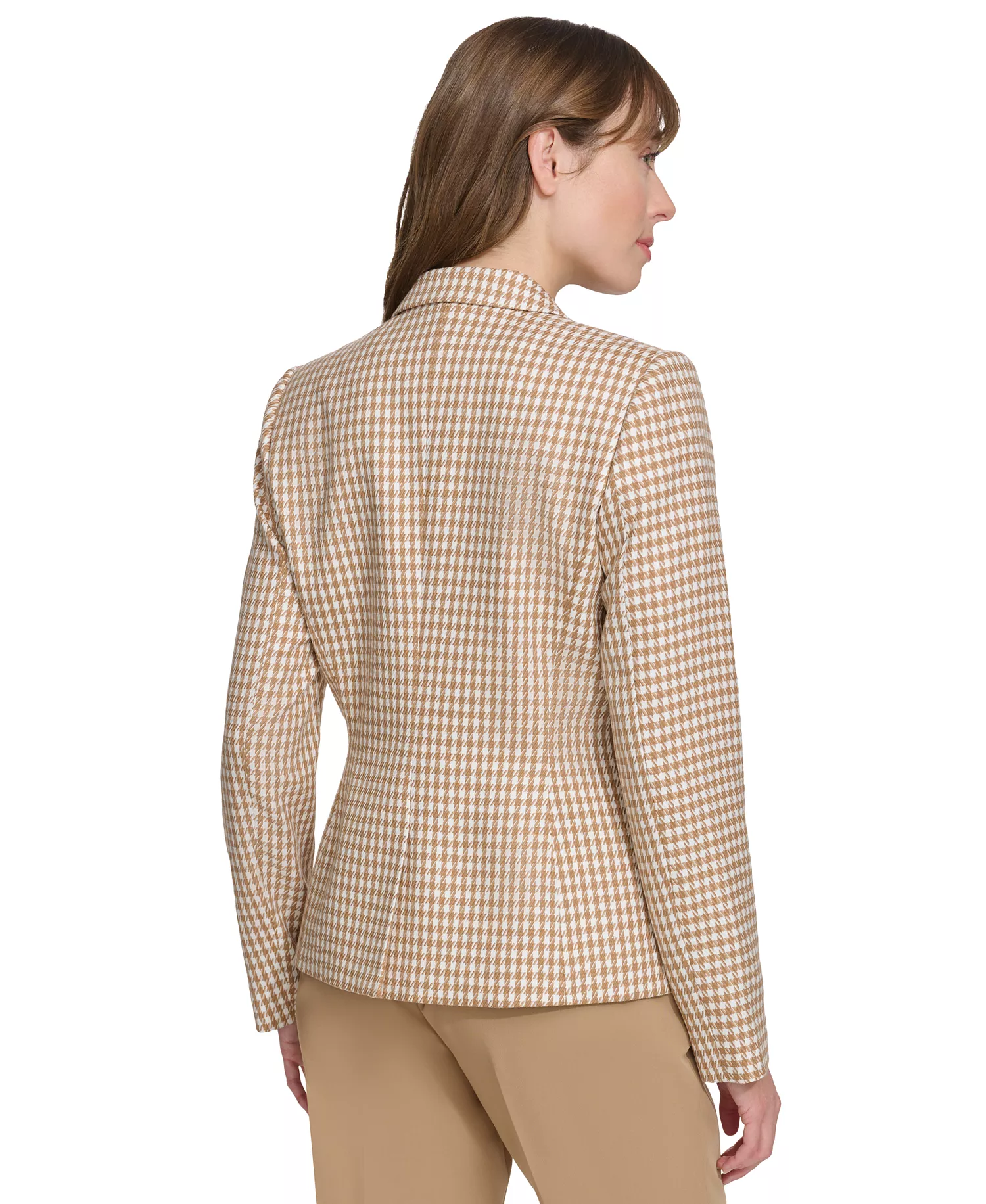 Women's Check-Print Long-Sleeve Blazer  - Tobacco/iv - 12