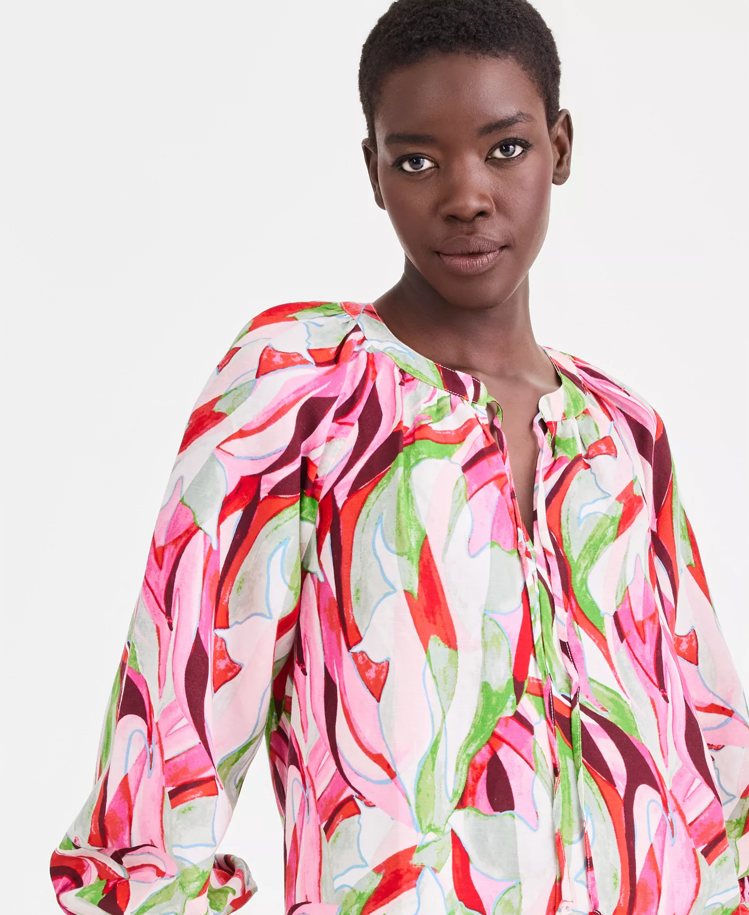 Petite Tie-Neck Top, Macy's Exclusive - Casey Abstract - P/L