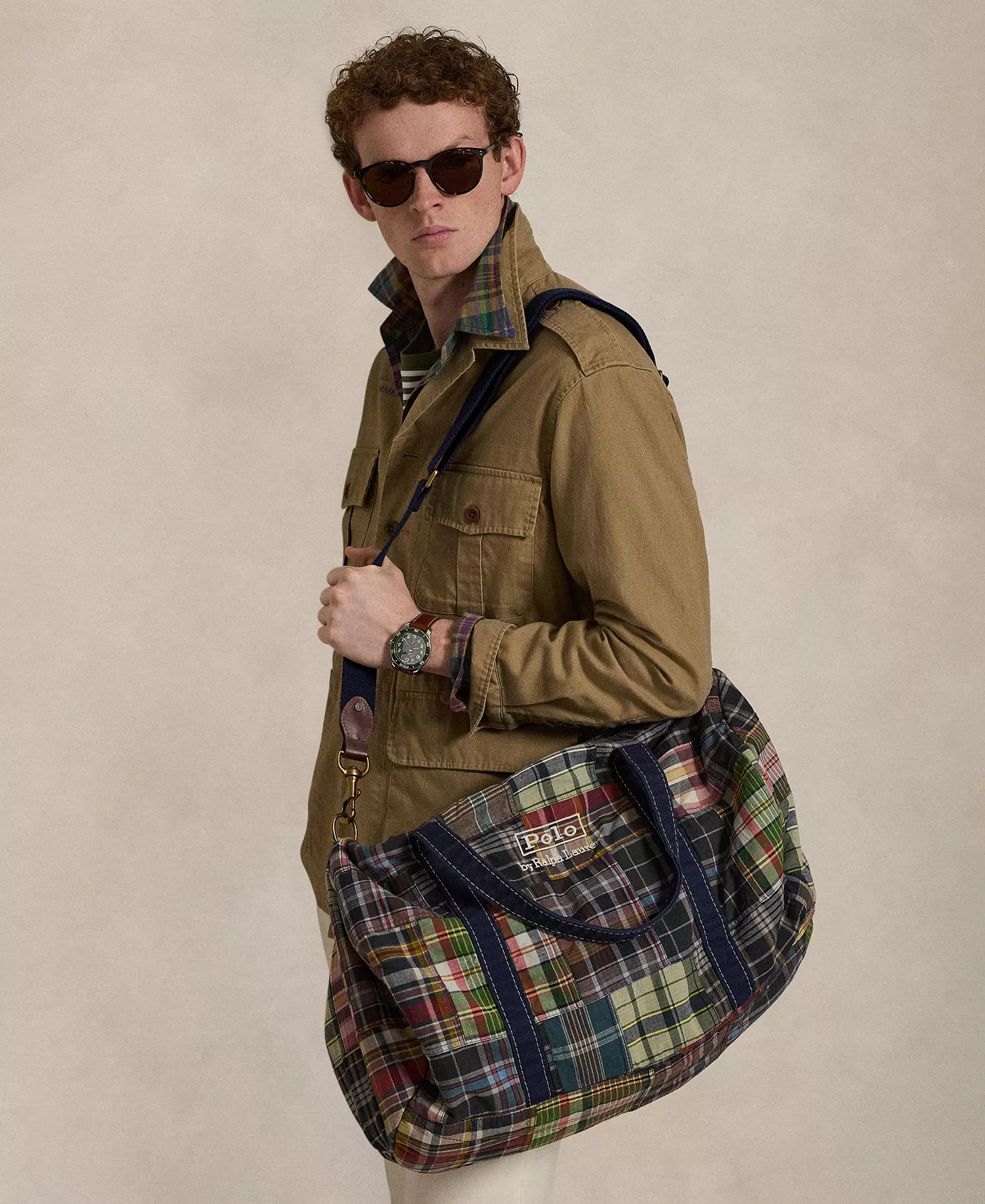 Men's Patchwork Madras Canvas Duffel Bag - Navy Multi - ONE SIZE