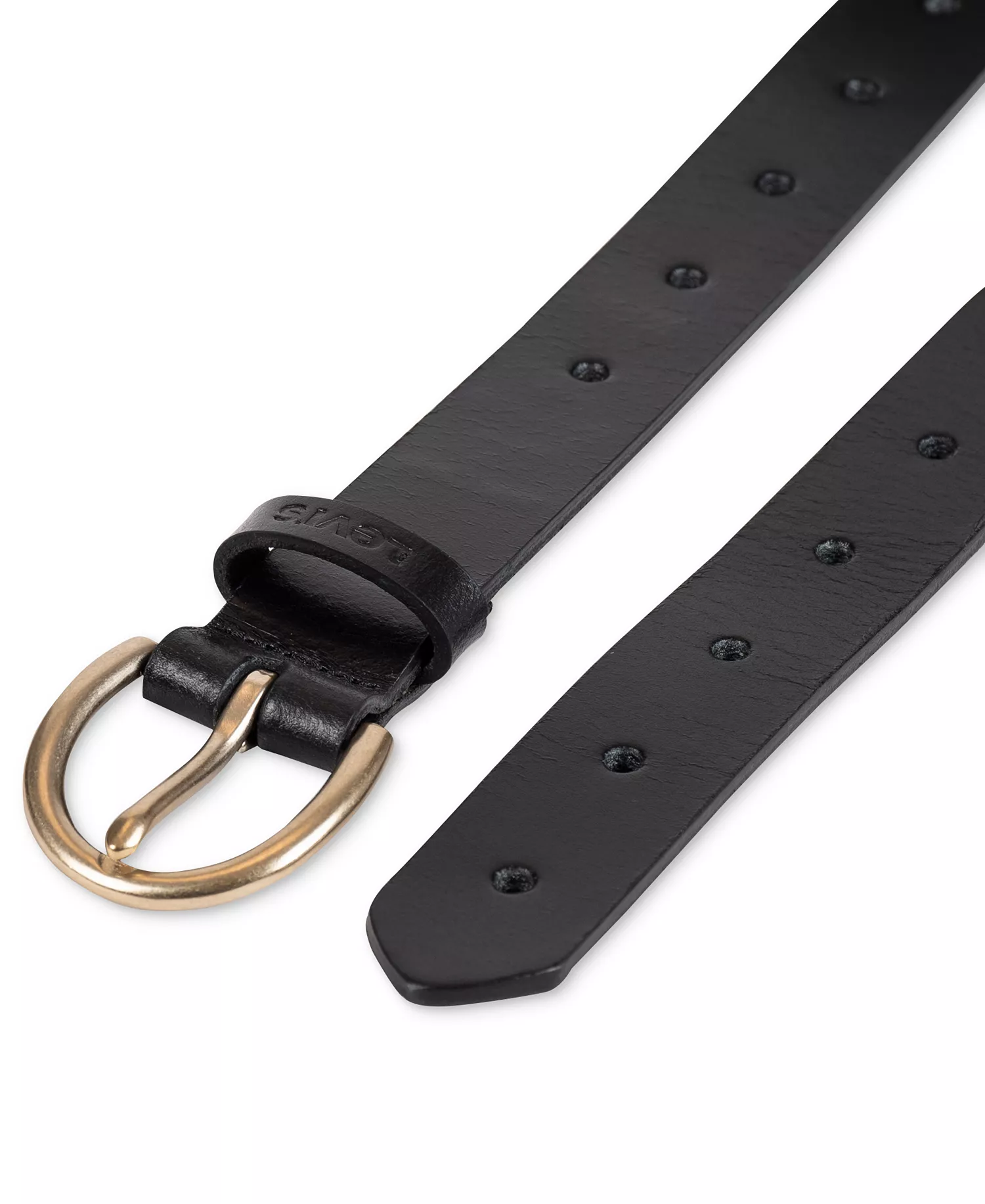 Women's Slim Adjustable Perforated Leather Belt - Black - L