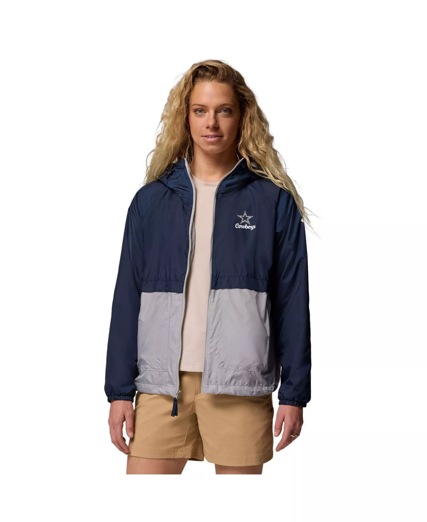 Women's Navy/Gray Dallas Cowboys Spire Hoodie Windbreaker Jacket - Navy, Gray - L