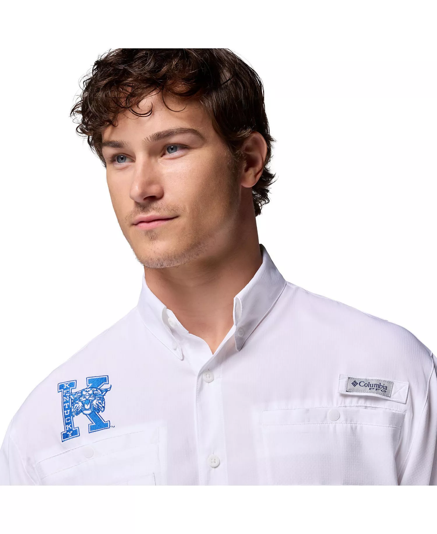 Men's White Kentucky Wildcats Tamiami Omni-Shade Button-Down Shirt - White - L