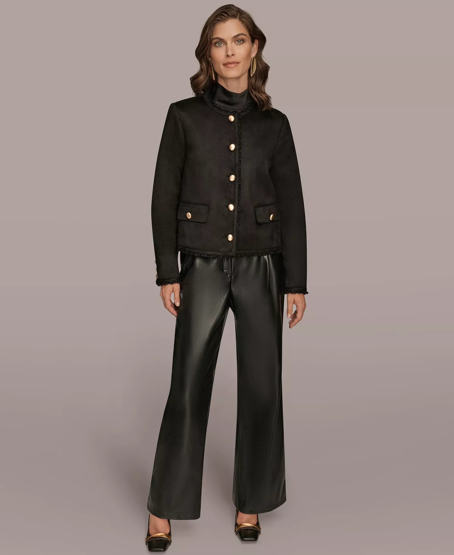 Women's Button Front Boxy Coat - Black - L