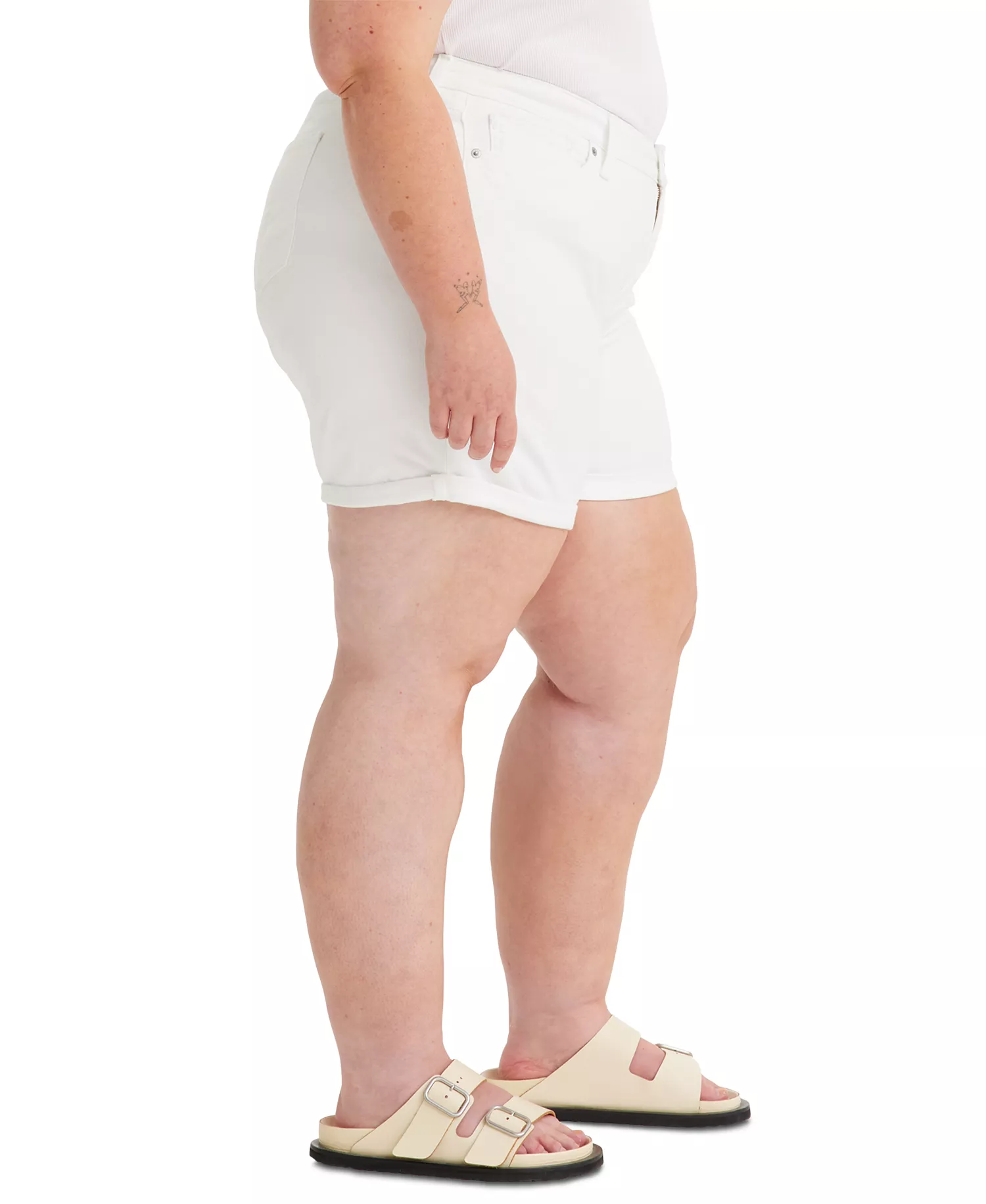 Trendy Plus Size Mid-Length Stretch Denim Shorts - Chalk White - 14W