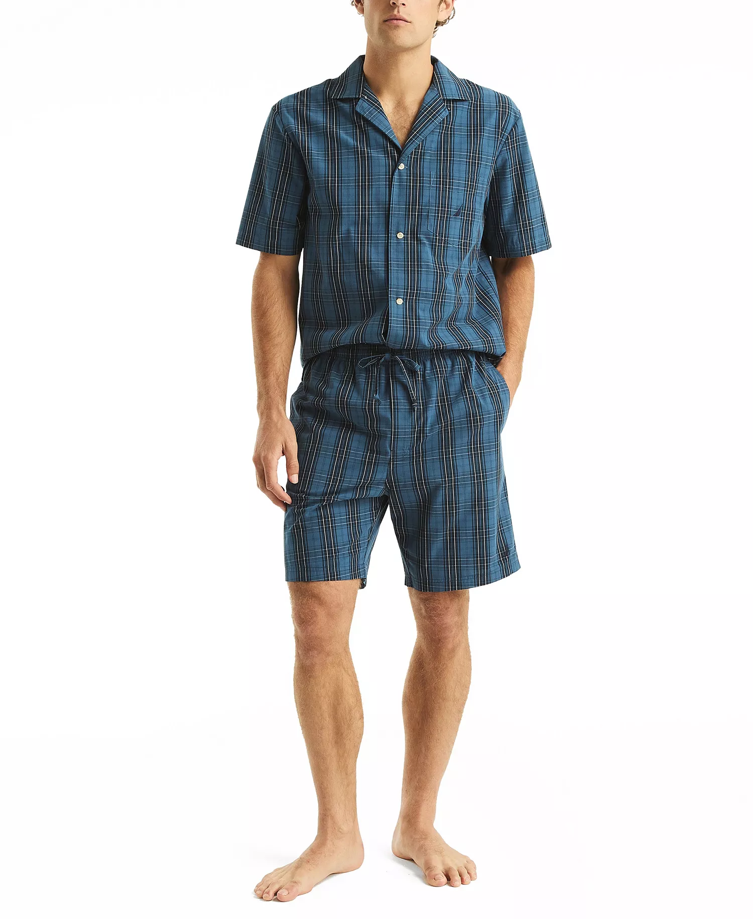 Men's Crafted Plaid Poplin Sleep Short - Ensign Blue - L