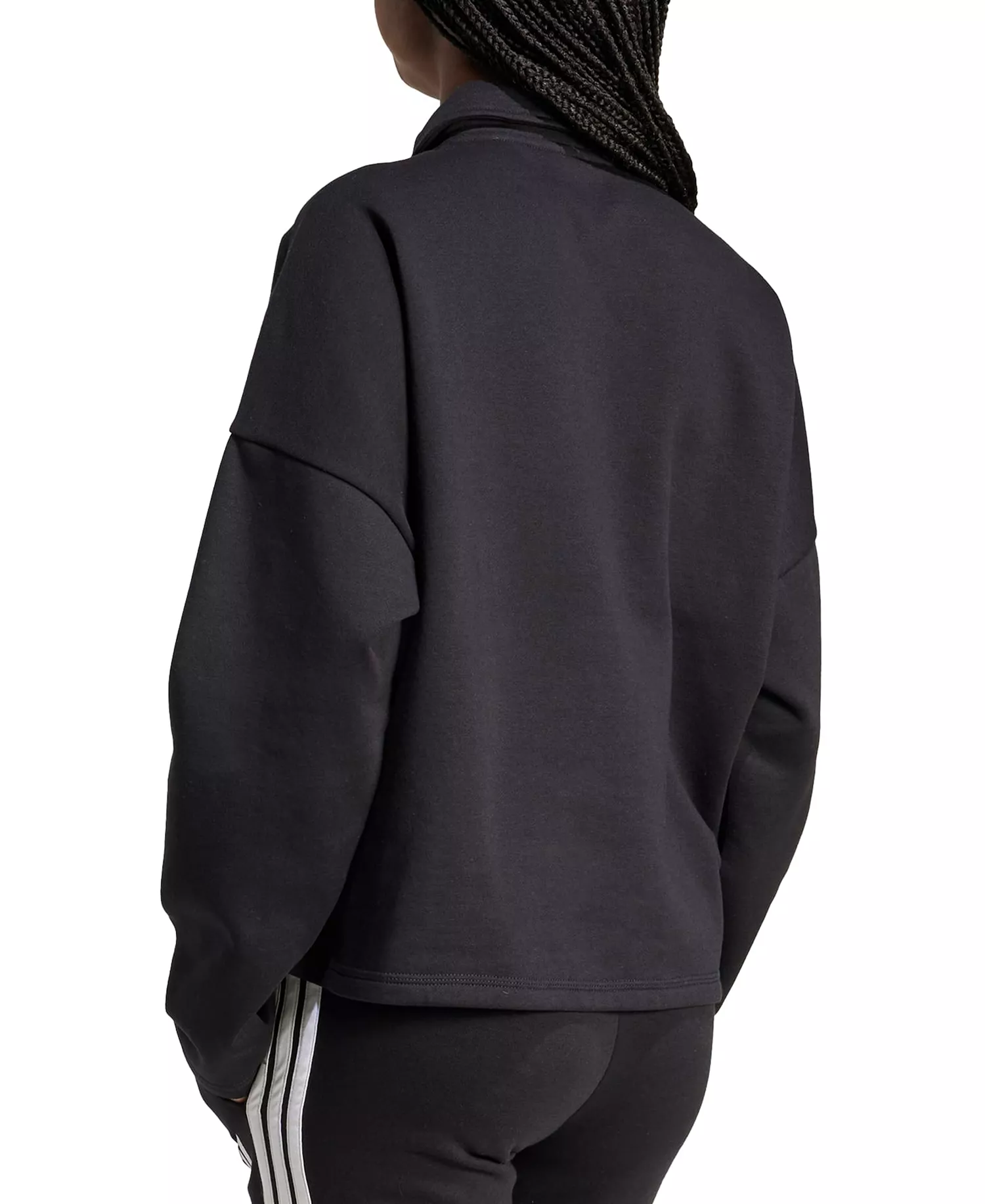 Women's Essentials Linear Fleece Polo Sweatshirt - Black/white - 2XL