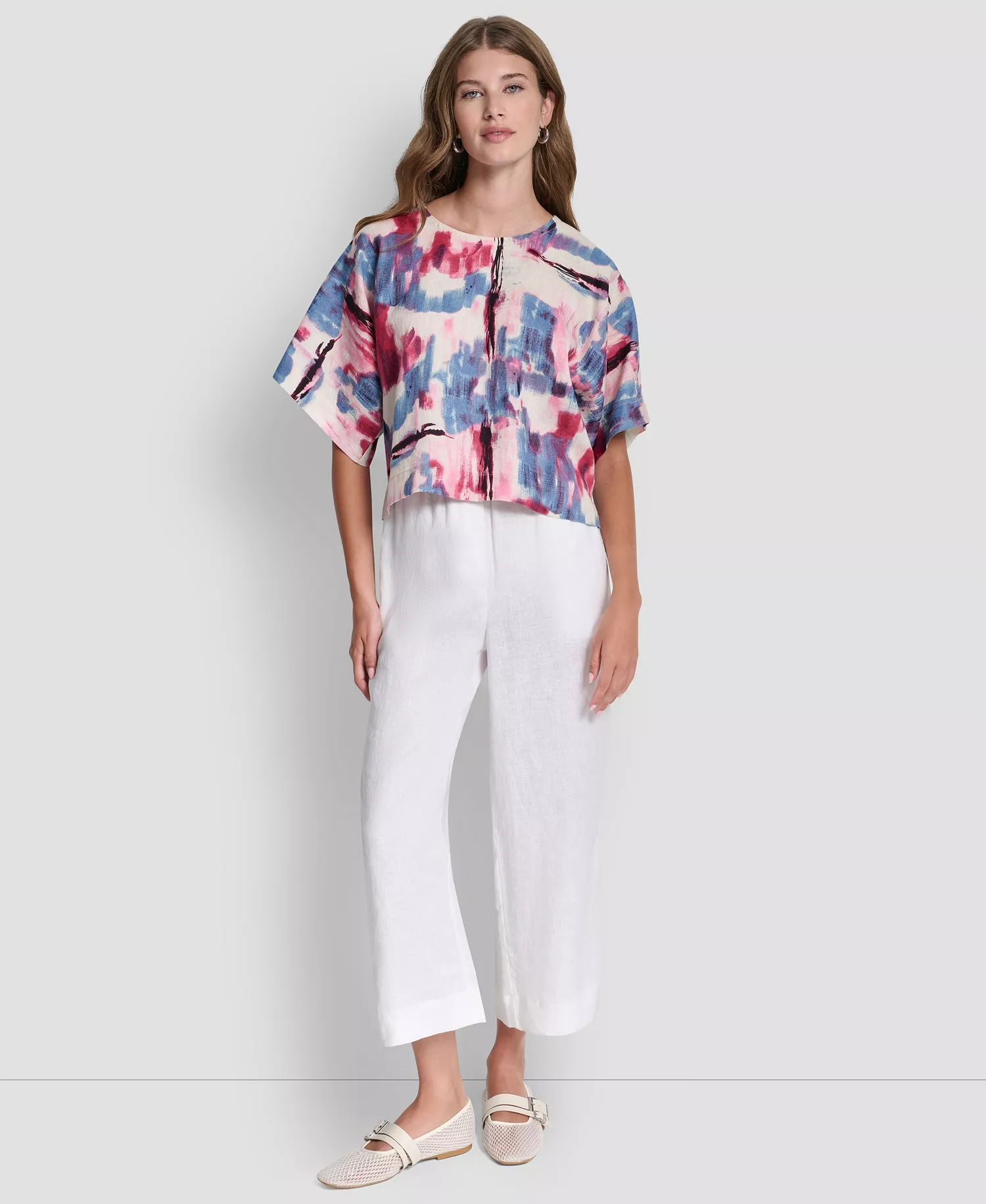 Women's Printed Drop Shoulder Crewneck Top - Urban Bloom - L