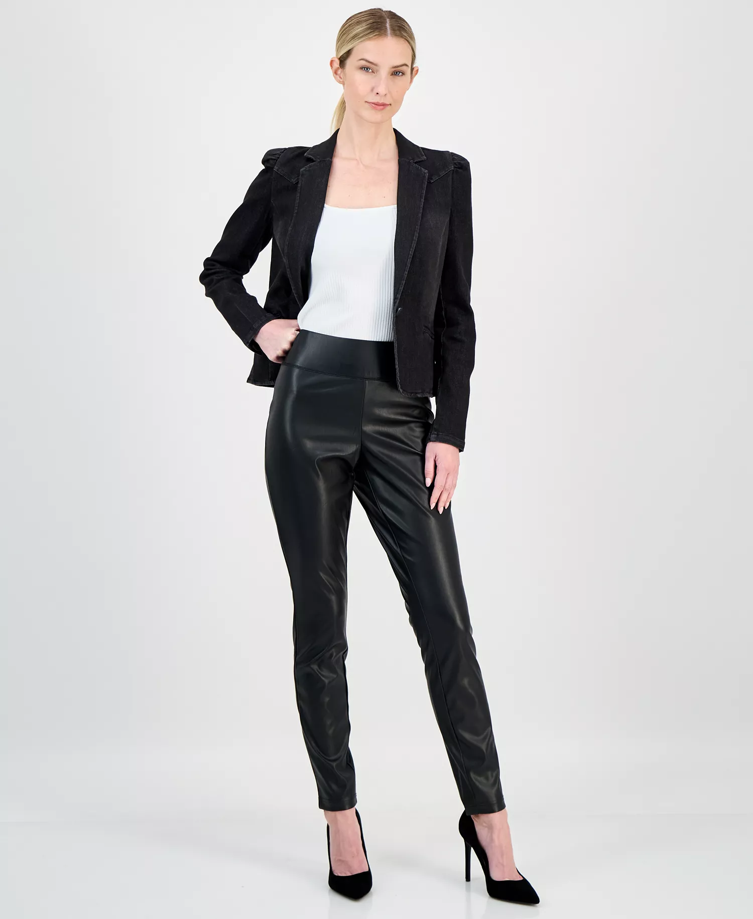 Women's Faux-Leather Leggings, Created for Macy's  - Deep Black - 0