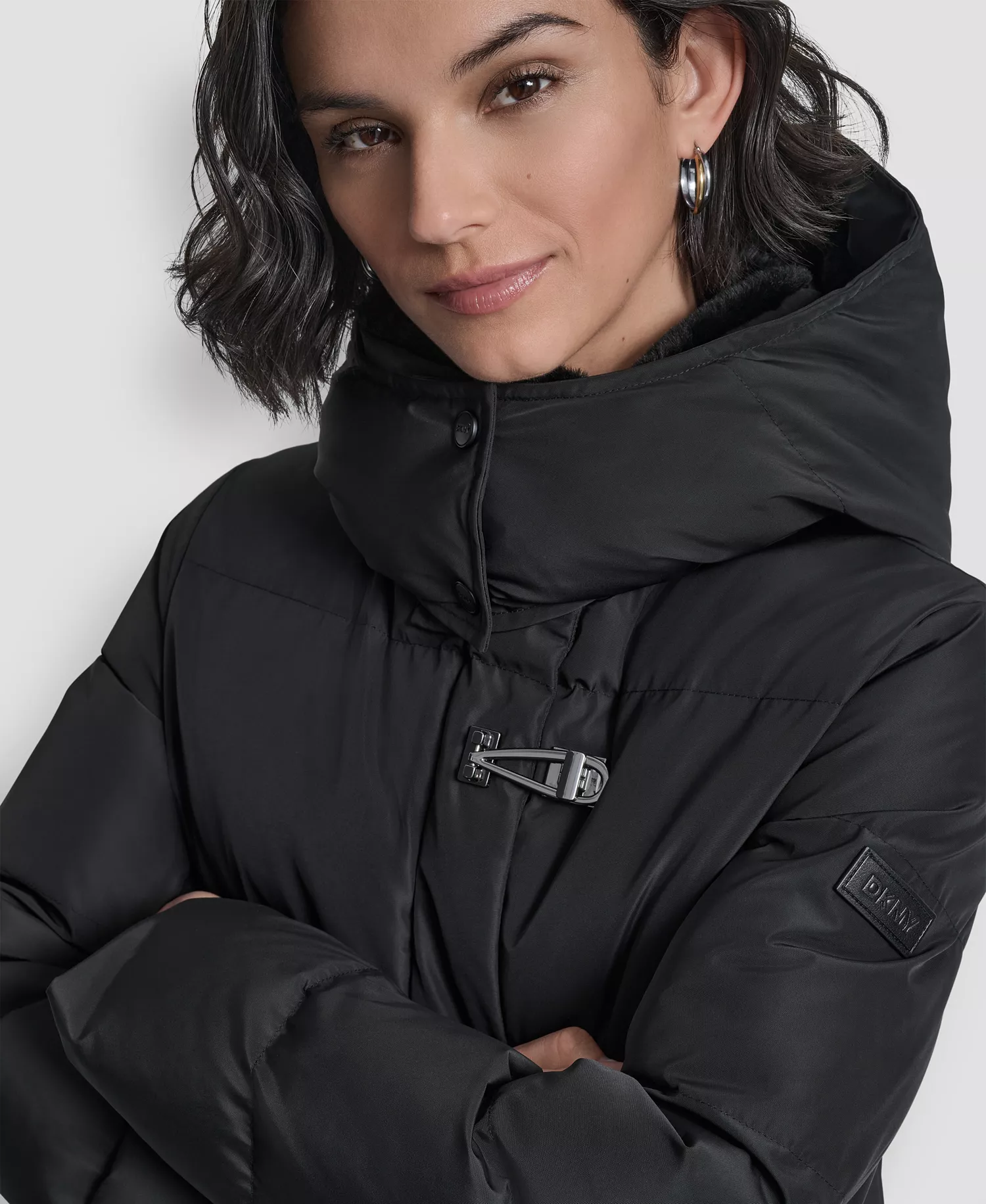 Women's Shirt Toggle Hooded Puffer Coat - Black - L