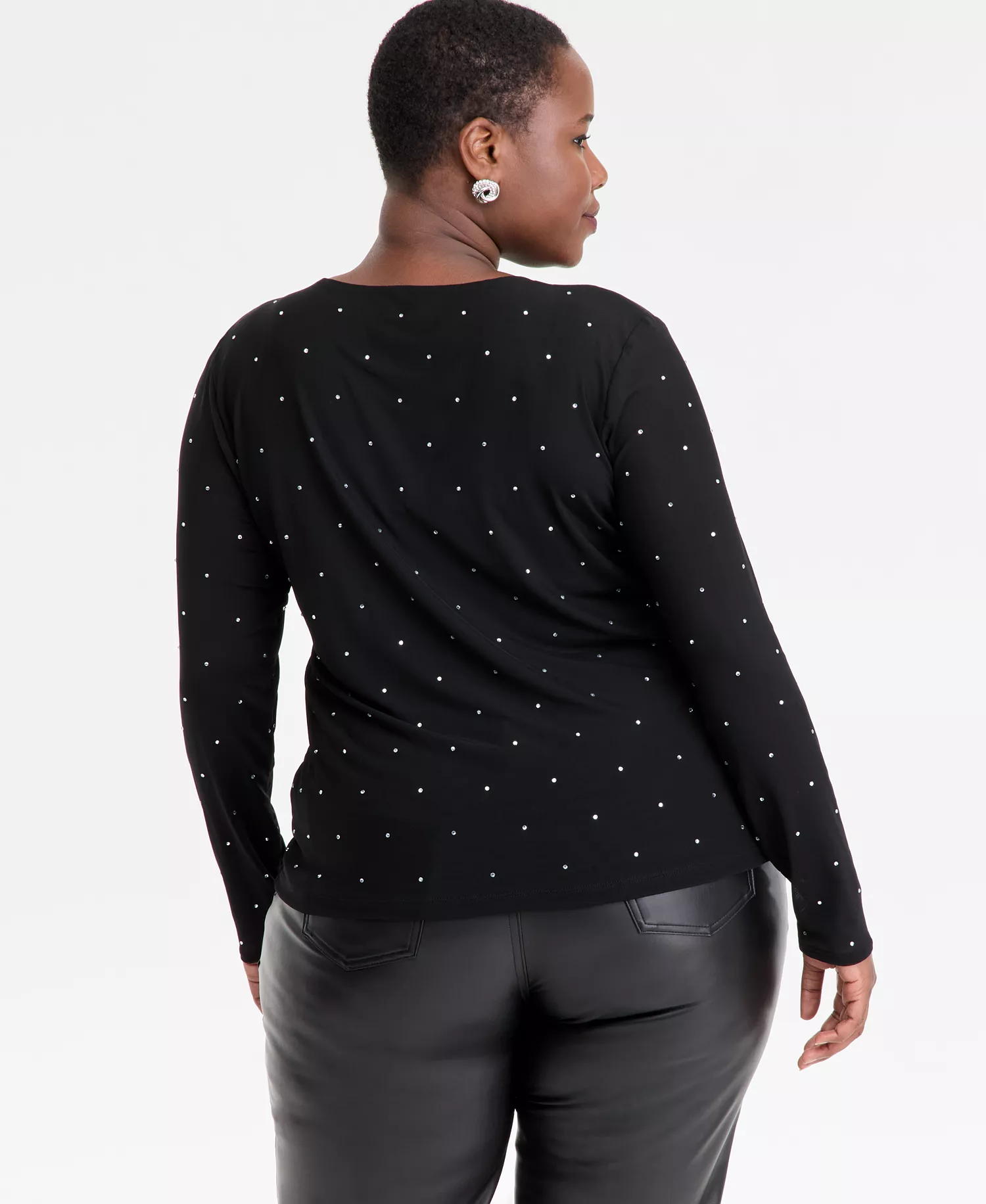 Plus Size Embellished V-Neck Top, Macy's Exclusive  - Deep Black - 2X