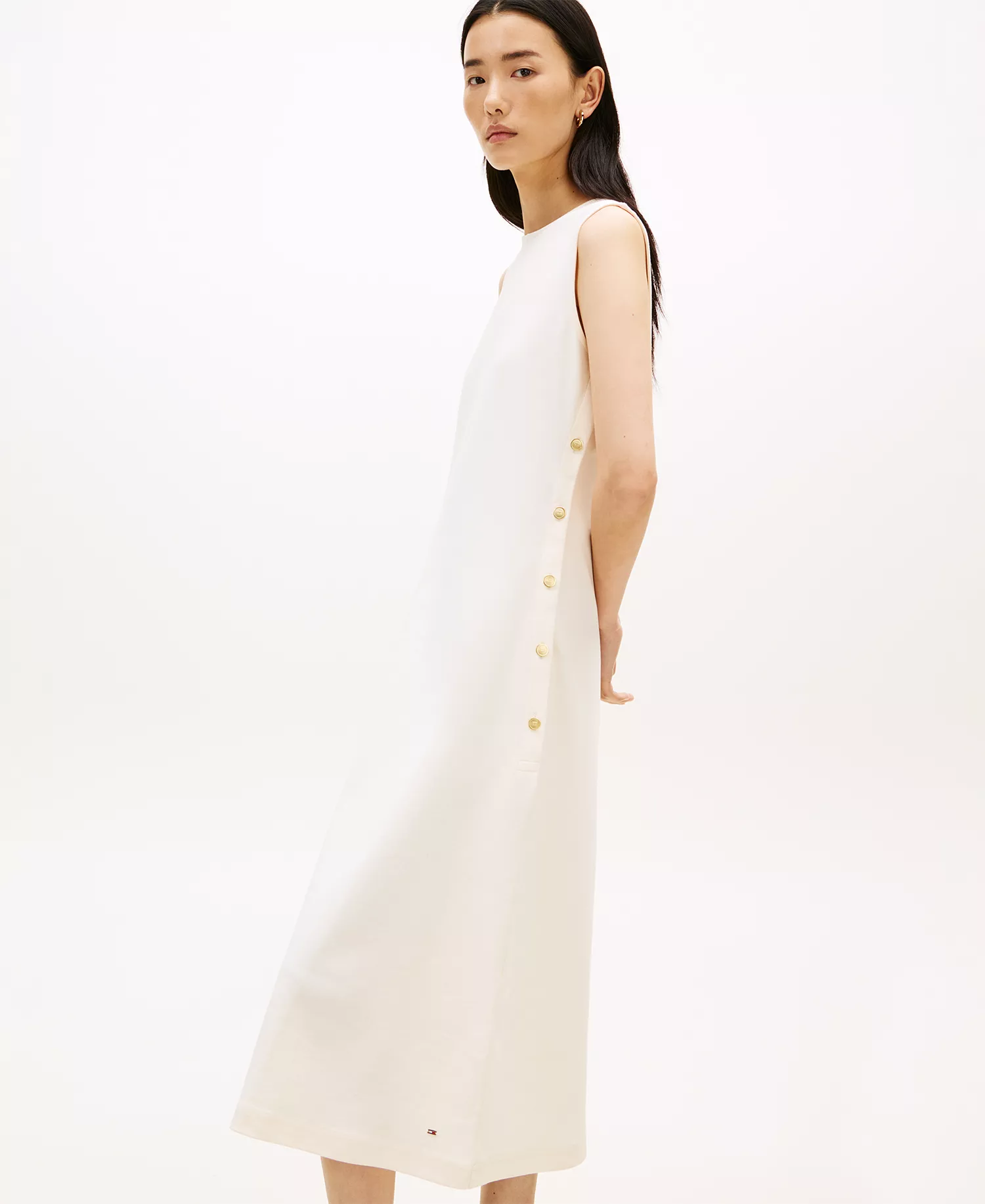 Women's Gold-Tone Button Midi Dress - Calico - L