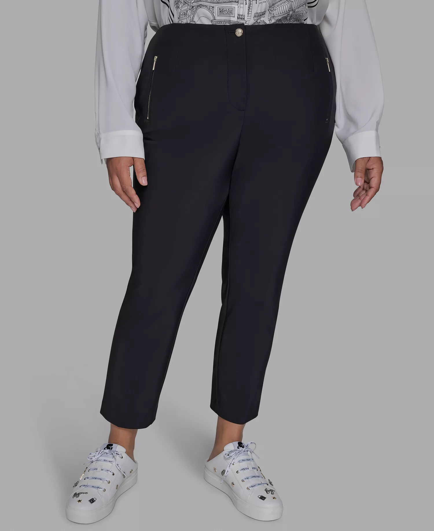 Plus Size Zip-Pocket Slim Pants - Black - 14W