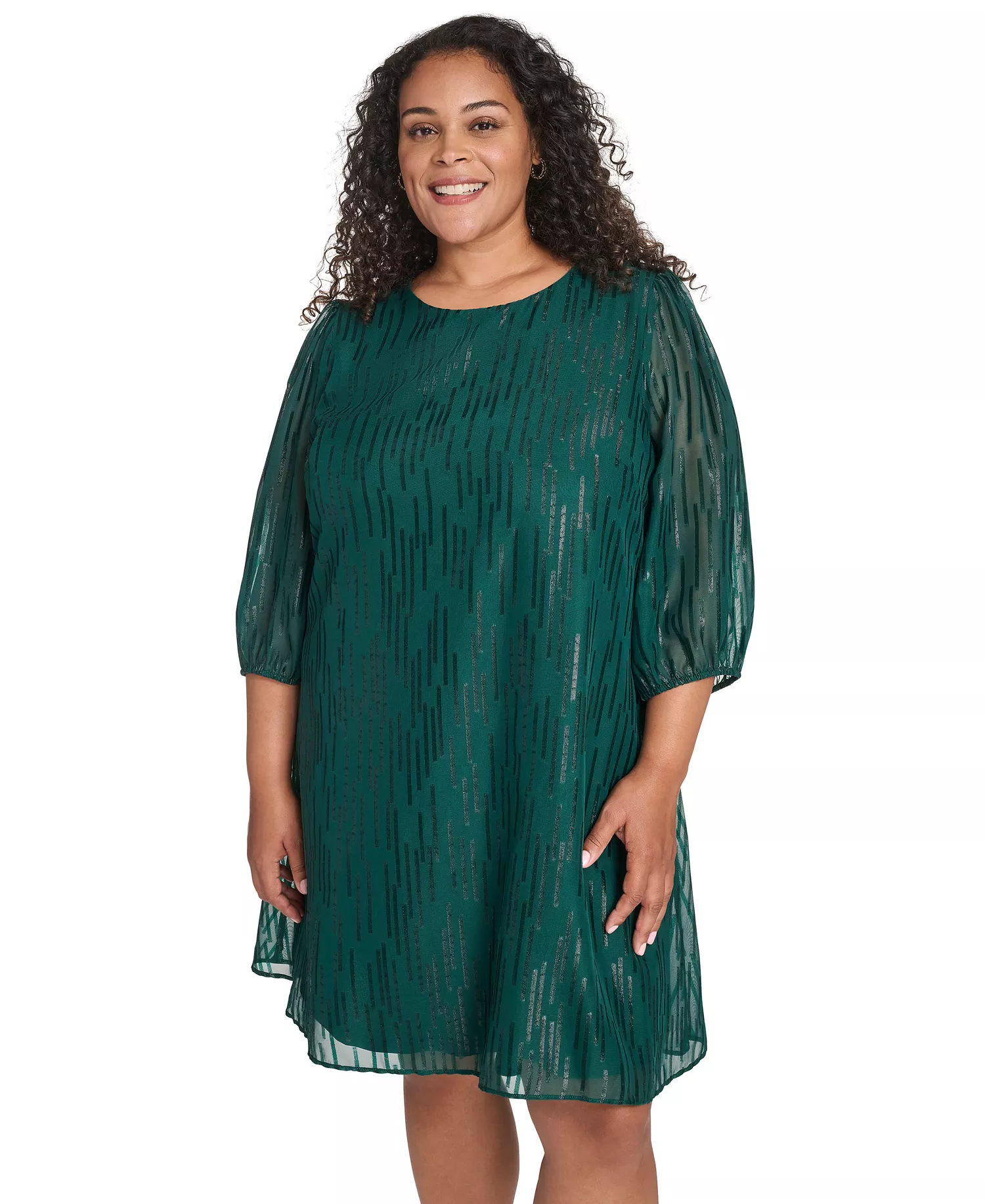 Plus Size 3/4-Sleeve Shift Dress - Evergreen - 16W
