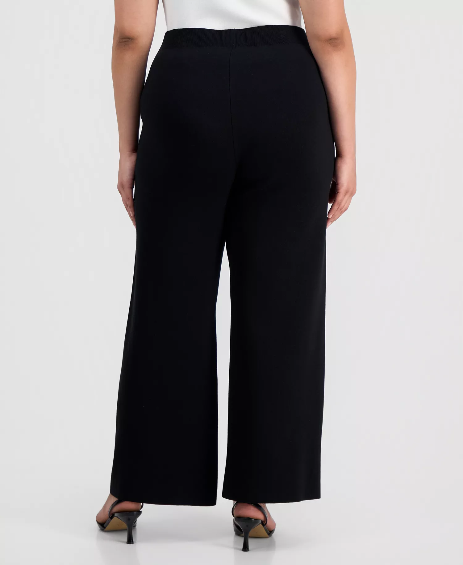 Plus Size Mid-Rise Sweater-Knit Pants  - Black - 1X