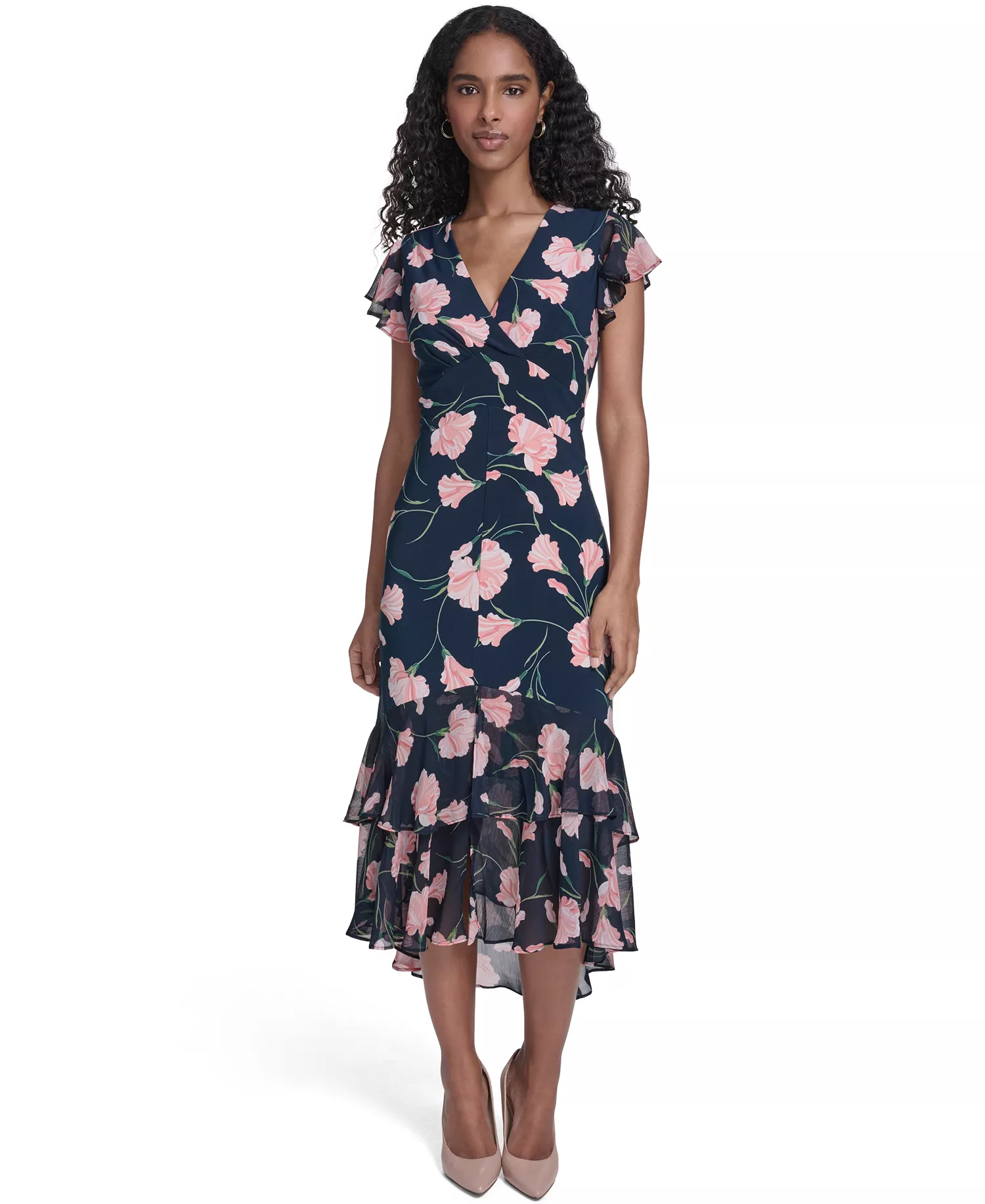 Women's V-Neck Empire Tiered Midi Dress - Sky Captain Multi - 10