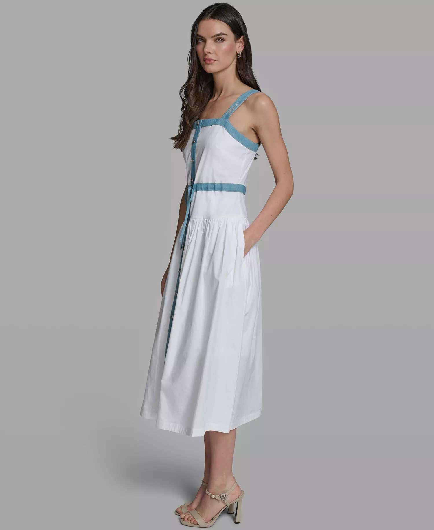 Women's Sleeveless Square Neck Dress - White - 0