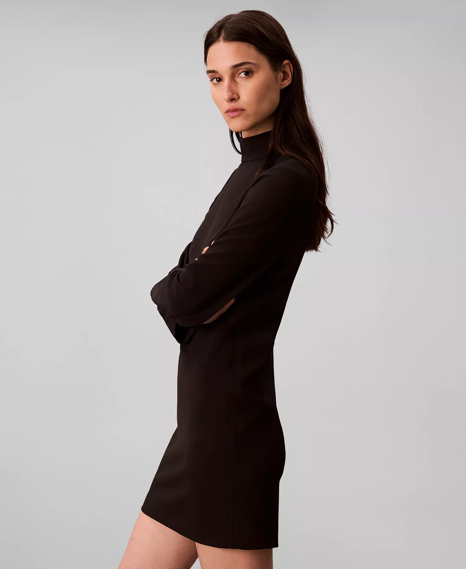 Women's Long Sleeve Turtle Neck Mini Dress - Black - 14