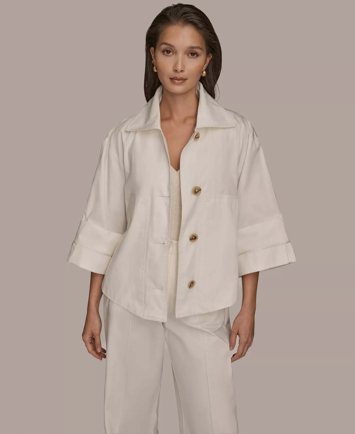 Women's Cotton Twill Button Front Jacket - Cream - L