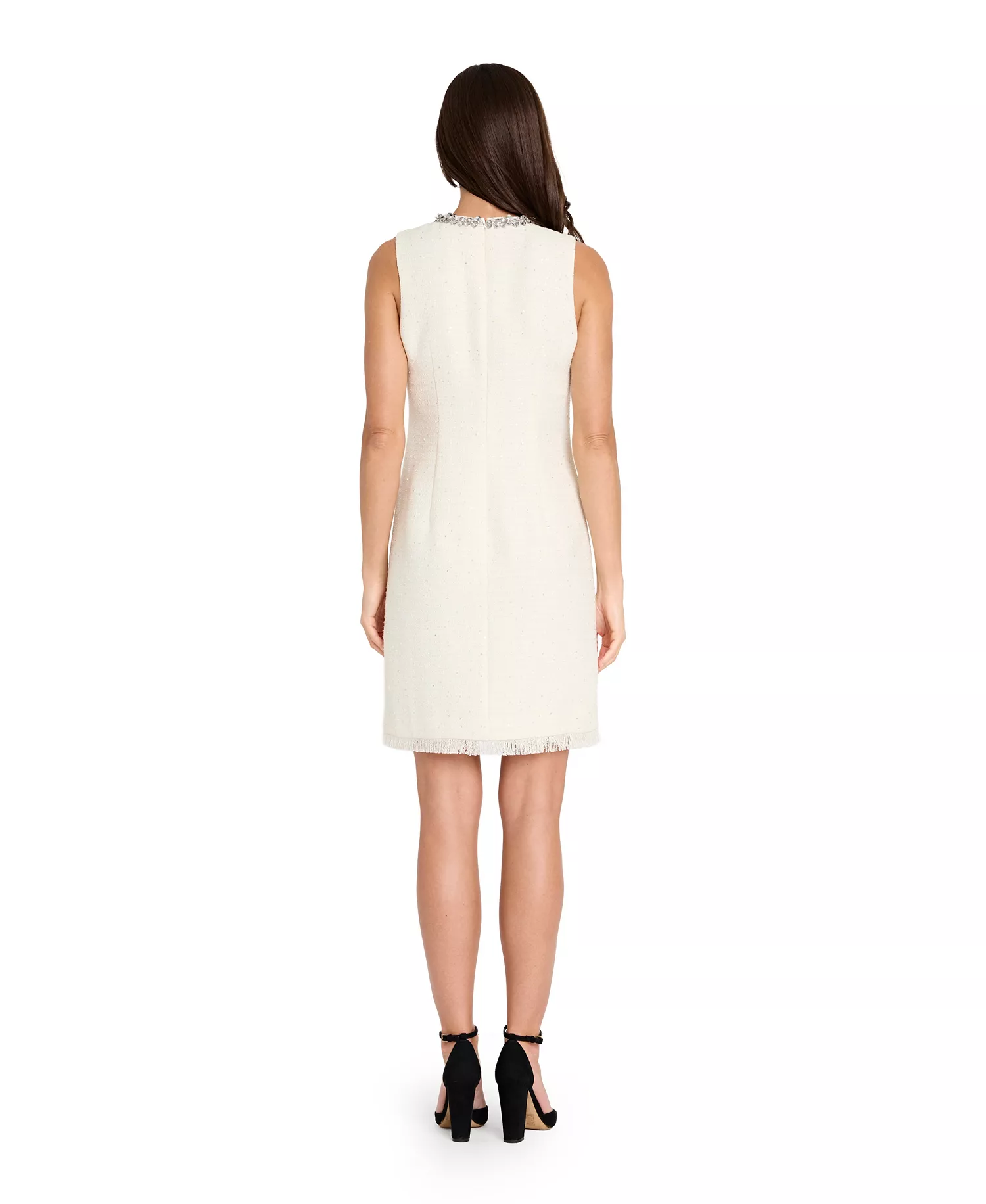 Women's Beaded Keyhole Neck Boucle Dress - Vanilla - 10