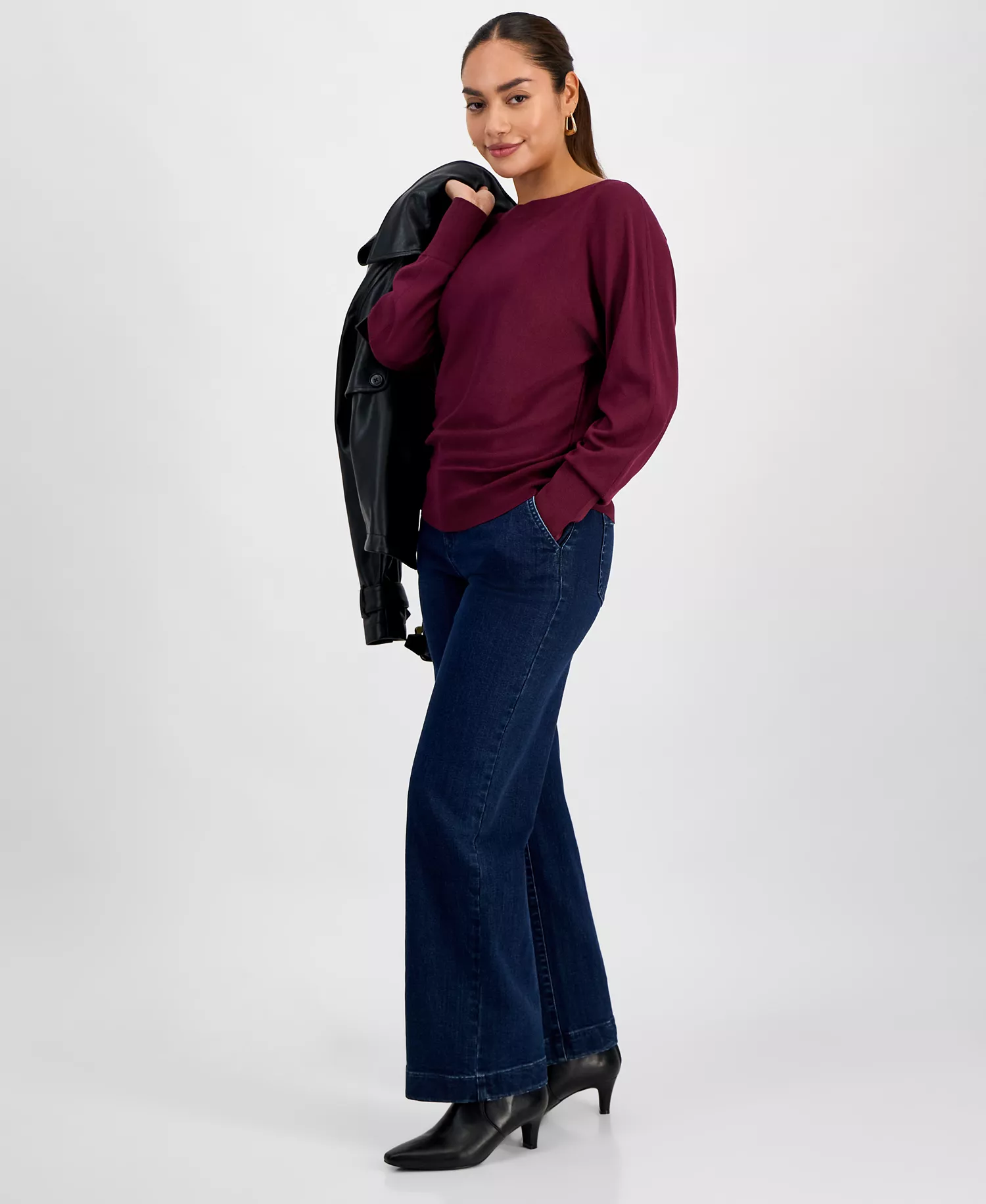 Petite Flat-Front Denim Pants, Created for Macy's - Dark Indigo - 0P