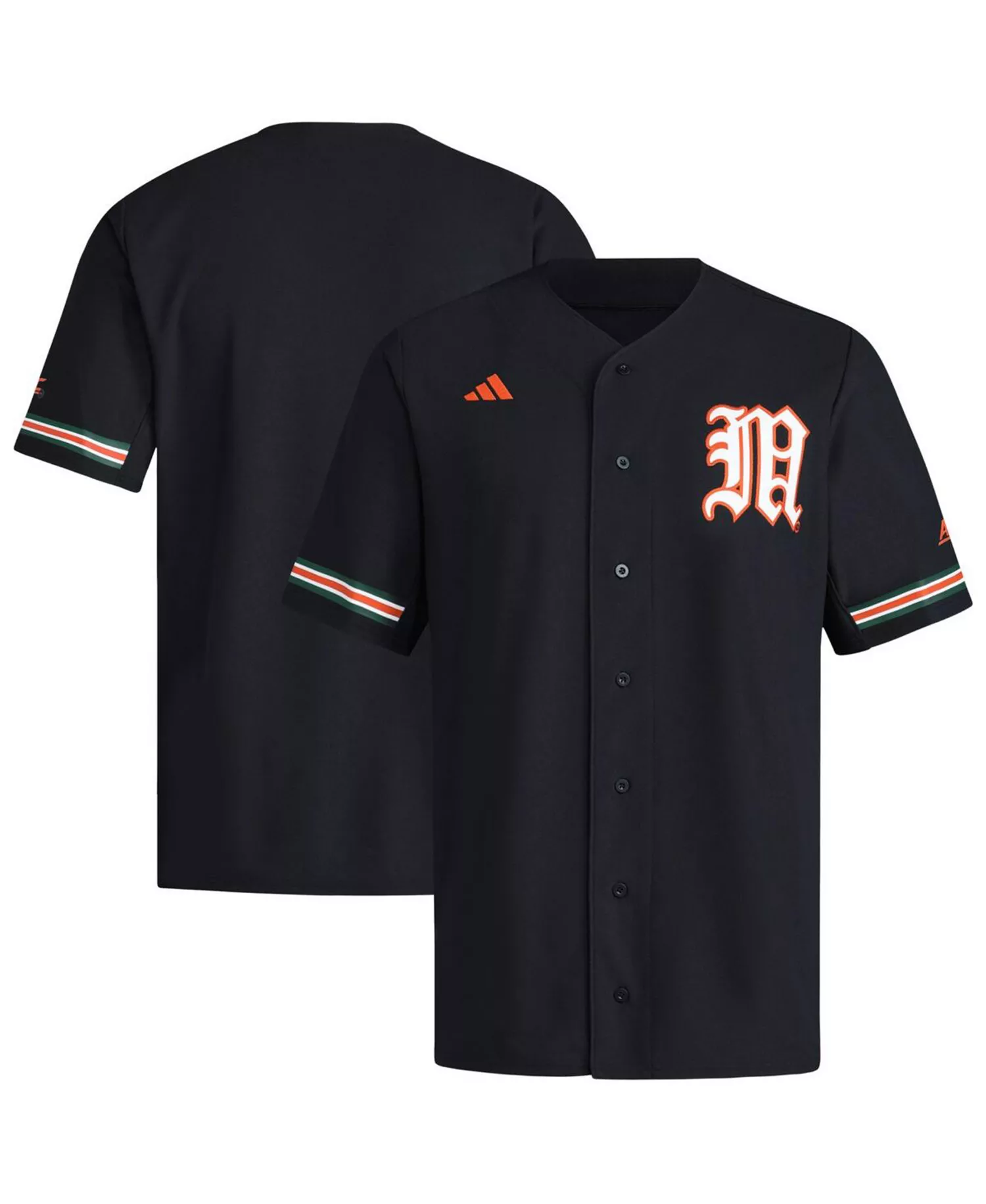 Men's Black Miami Hurricanes V-Neck Baseball Jersey - Black - L