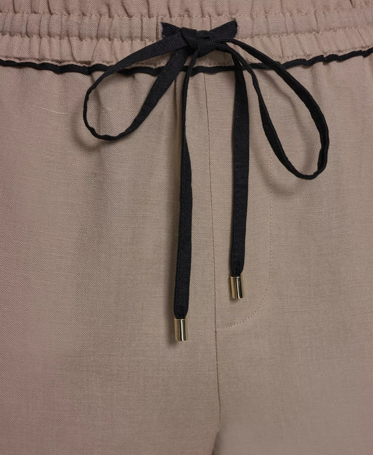 Women's Mid-Rise Contrast Trim Drawstring Pull-On Linen-Blend Pants - French Beige - L