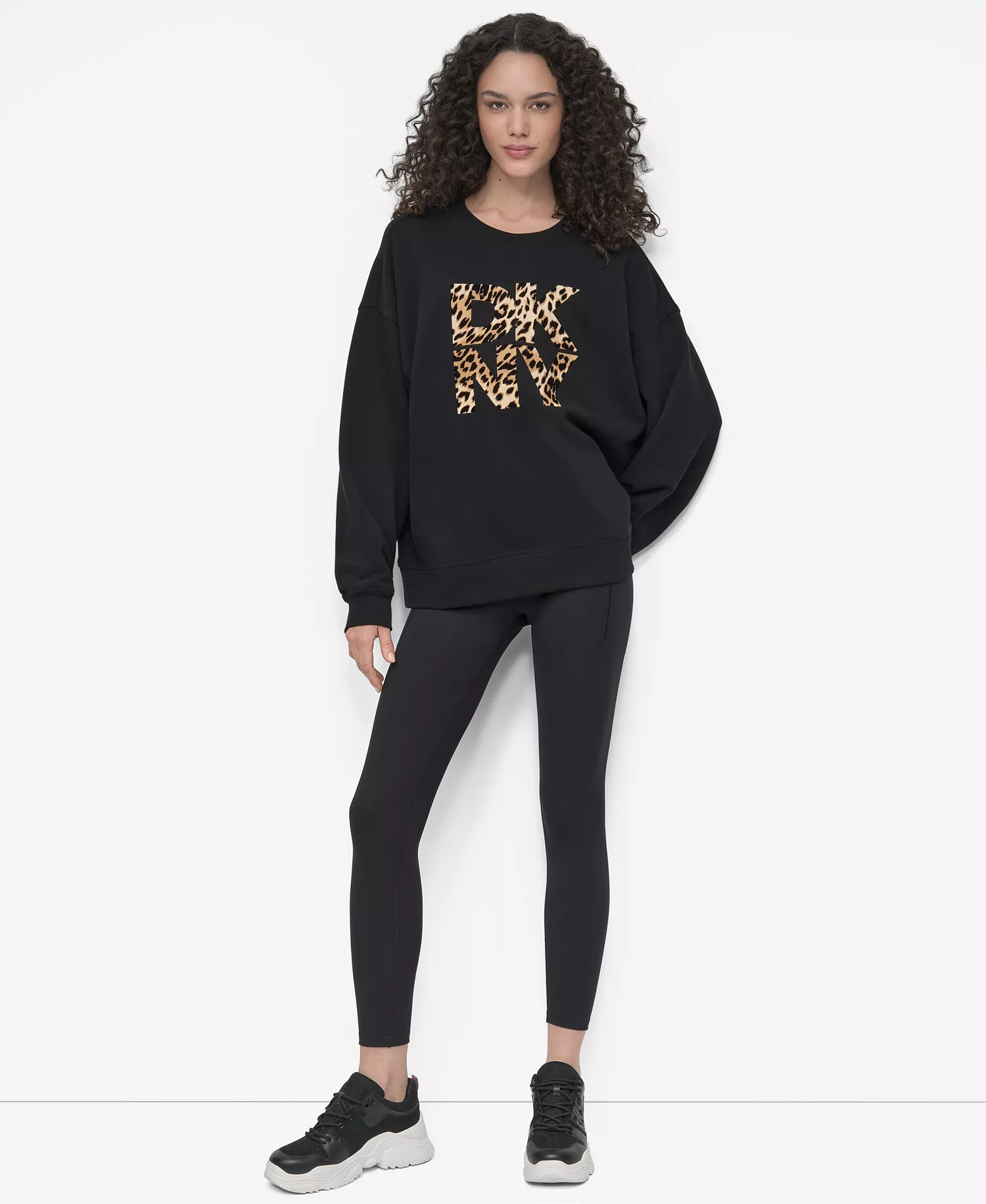 Women's Stacked Flock Logo Crew Neck Top - Eggnog - L