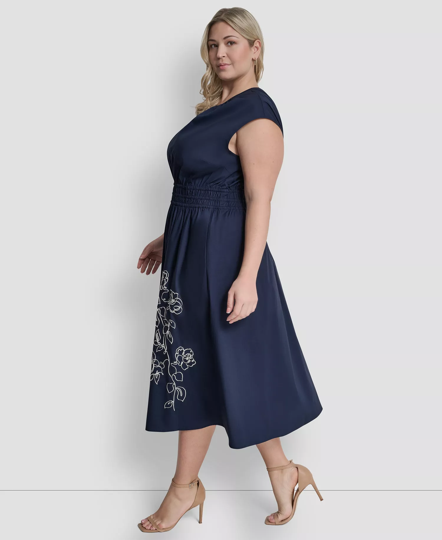 Plus Size Jewel Neck Midi Dress - Indigo - 14W