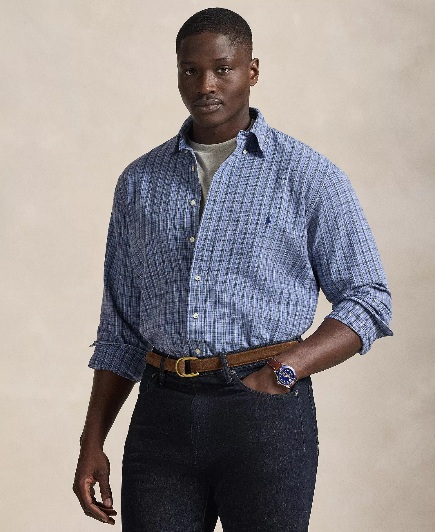 Men's Big & Tall Gingham Oxford Shirt	 - Blue heather multi - 2LT