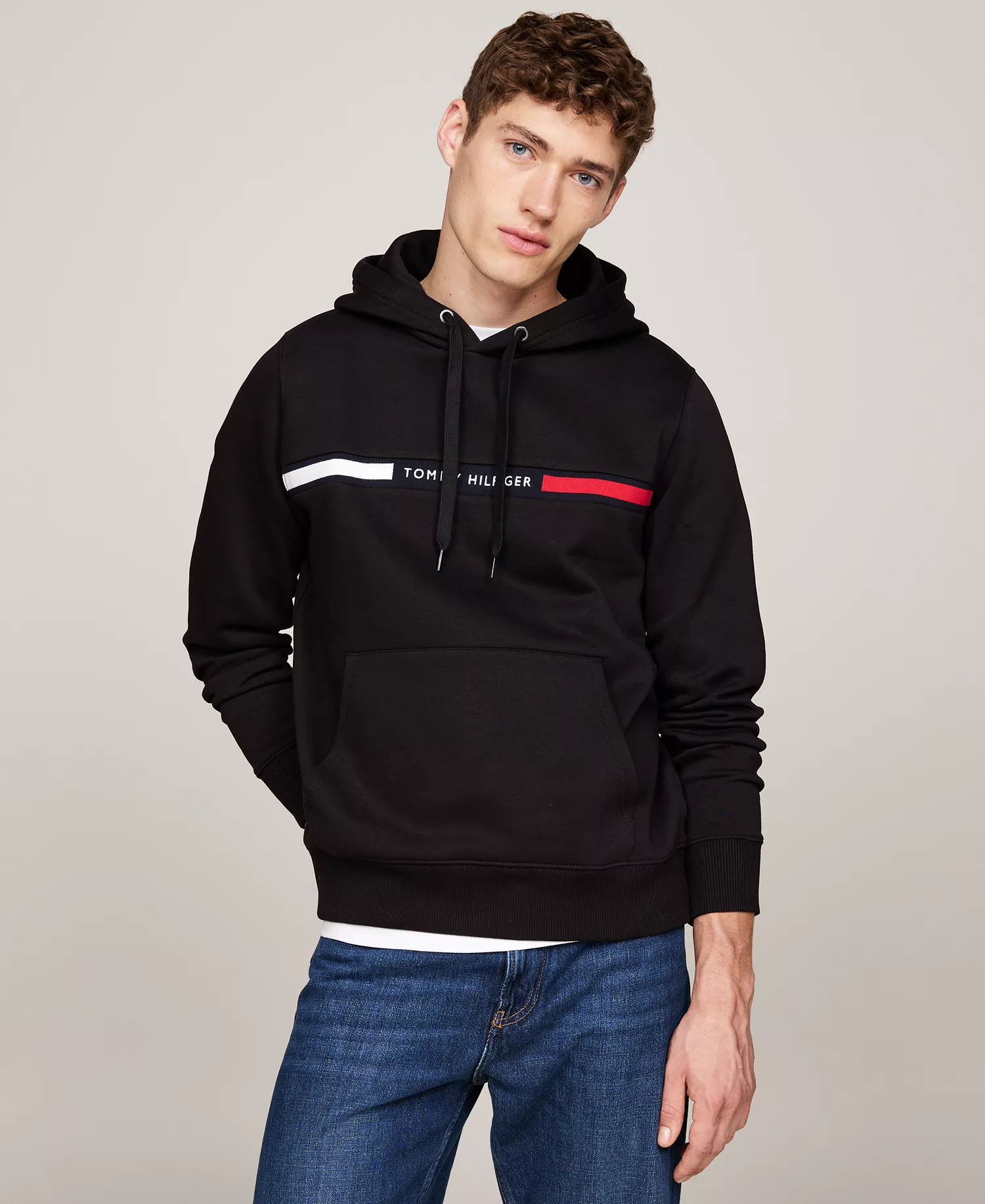 Men's Chest Logo Hoodie - Black - M