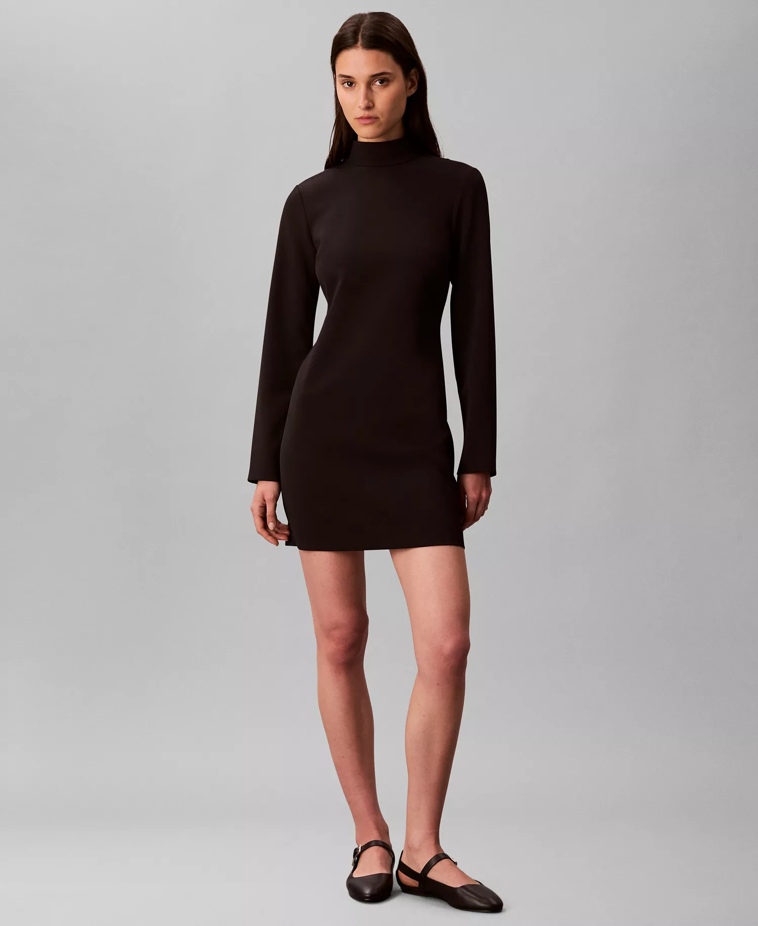 Women's Long Sleeve Turtle Neck Mini Dress - Black - 14