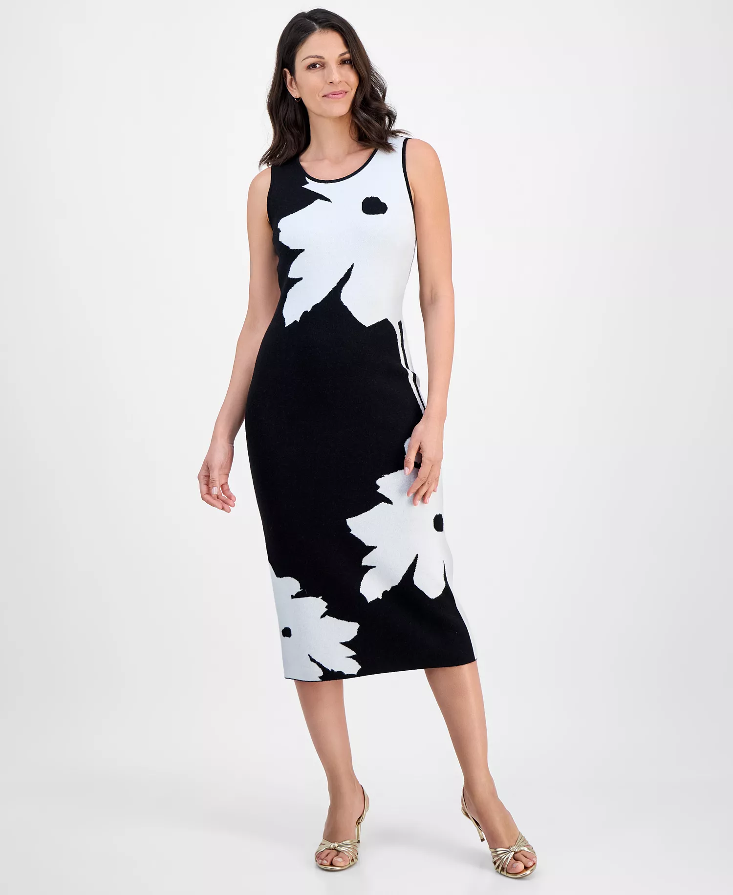 Women's Sleeveless Sweater Dress - Black And White - L