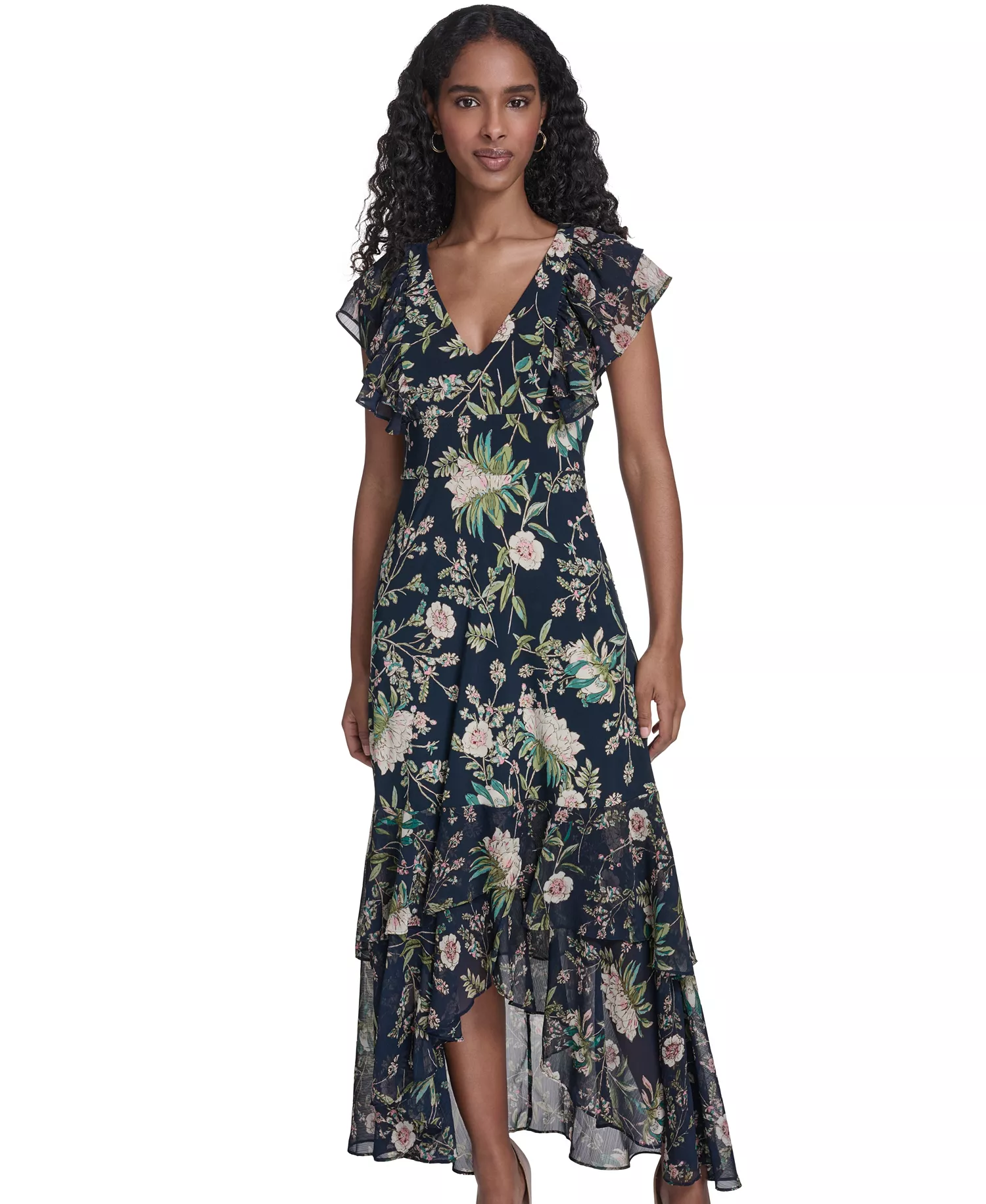 Petite V-Neck Midi Dress - Sky Captain Multi - 0P