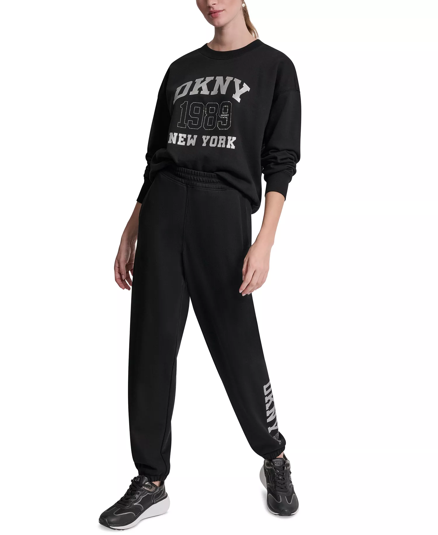 Women's 1989 Rhinestone Logo High-Rise Relaxed Joggers - Black - L