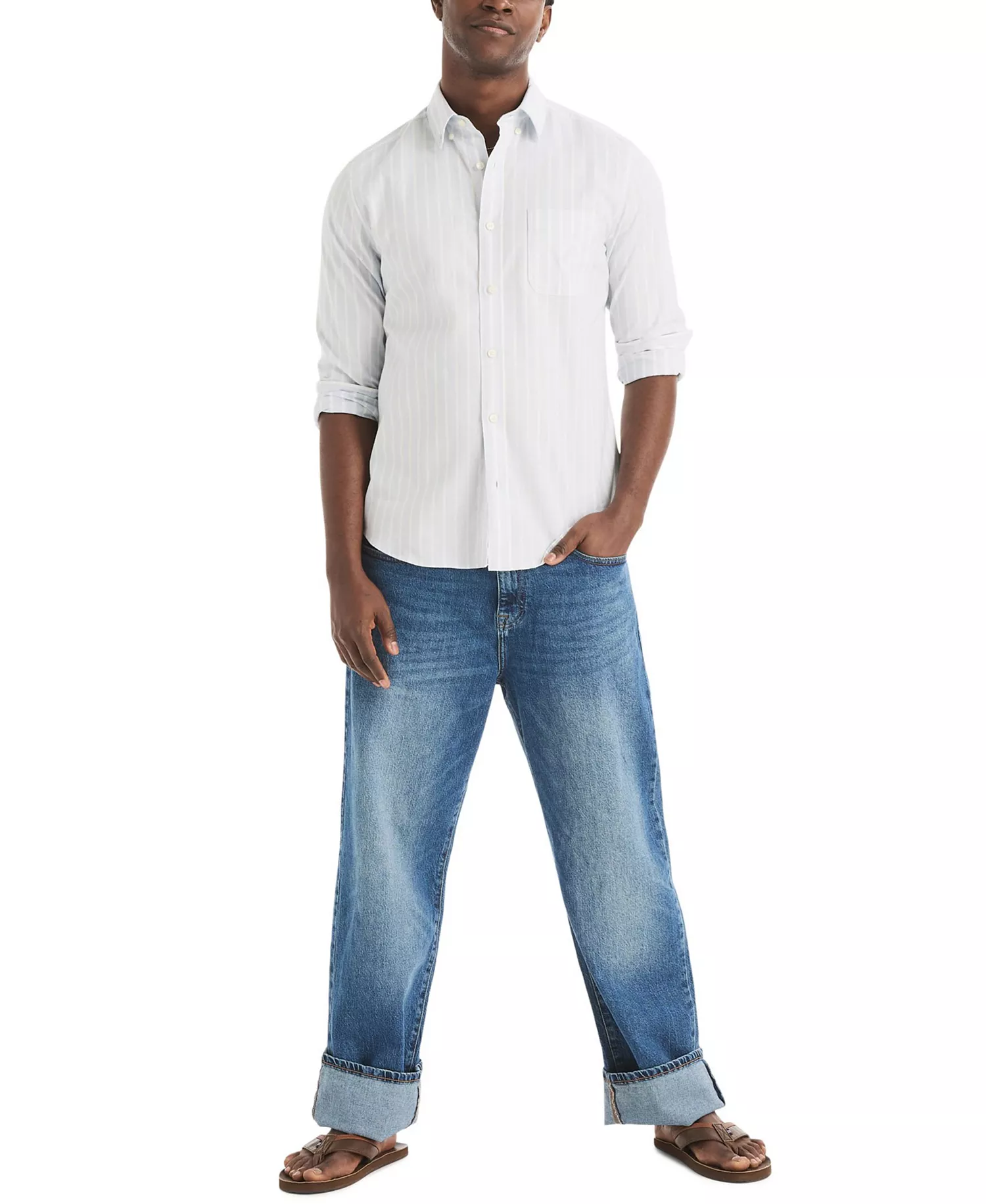 Men's Long-Sleeve Stretch Oxford Strip Shirt - Harbor Fog - L