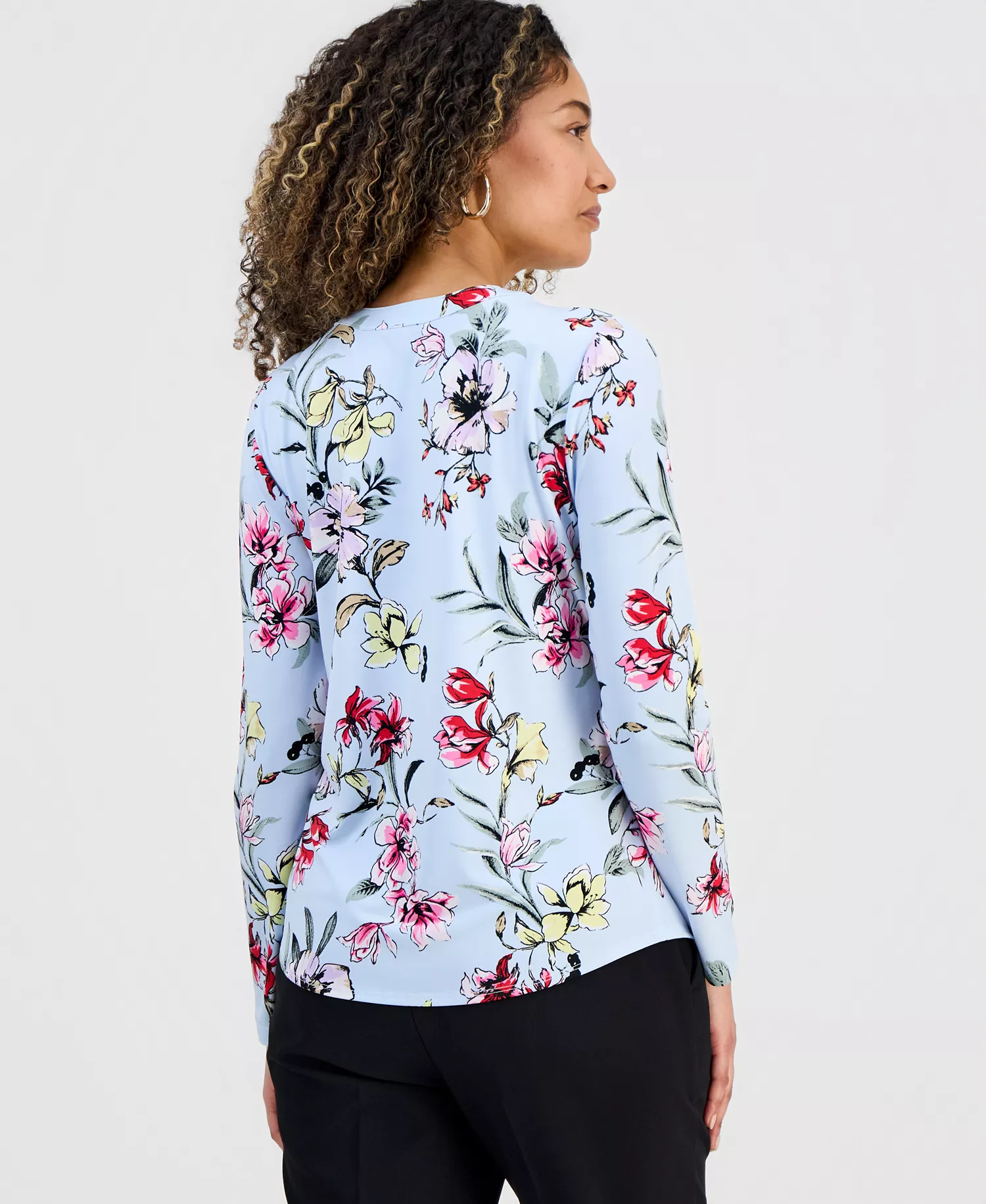 Petite Floral-Print Henley Top, Macy's Exclusive - Dara Bloom - P/L