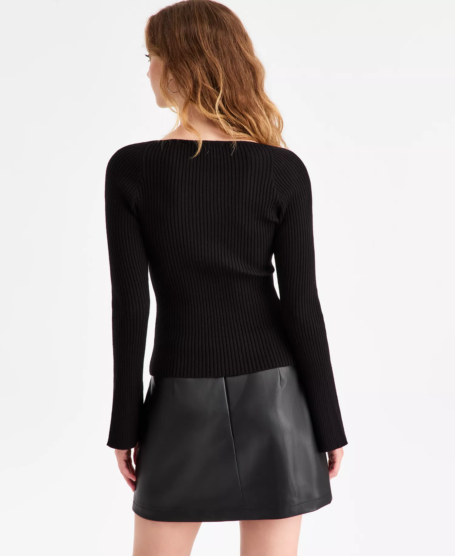 Women's Sweetheart-Neck Bustier Ribbed Sweater, Macy's Exclusive - Deep Black - L