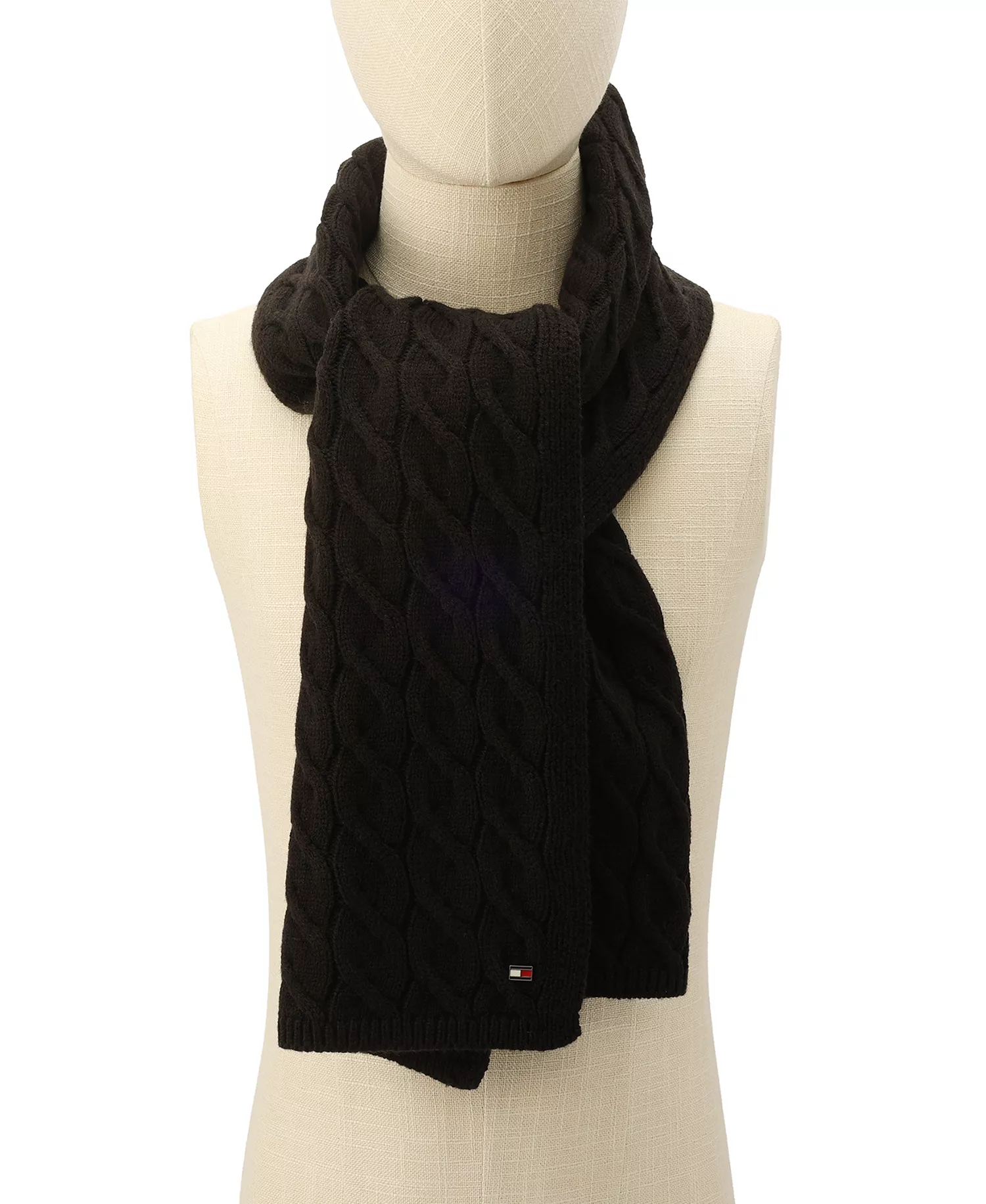 Men's Wide Cable Scarf - Black - ONE SIZE