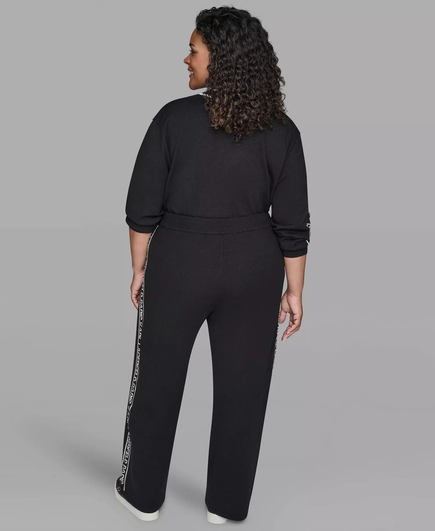 Women's Plus Size Wide Leg Side Logo Pants - Black - 0X