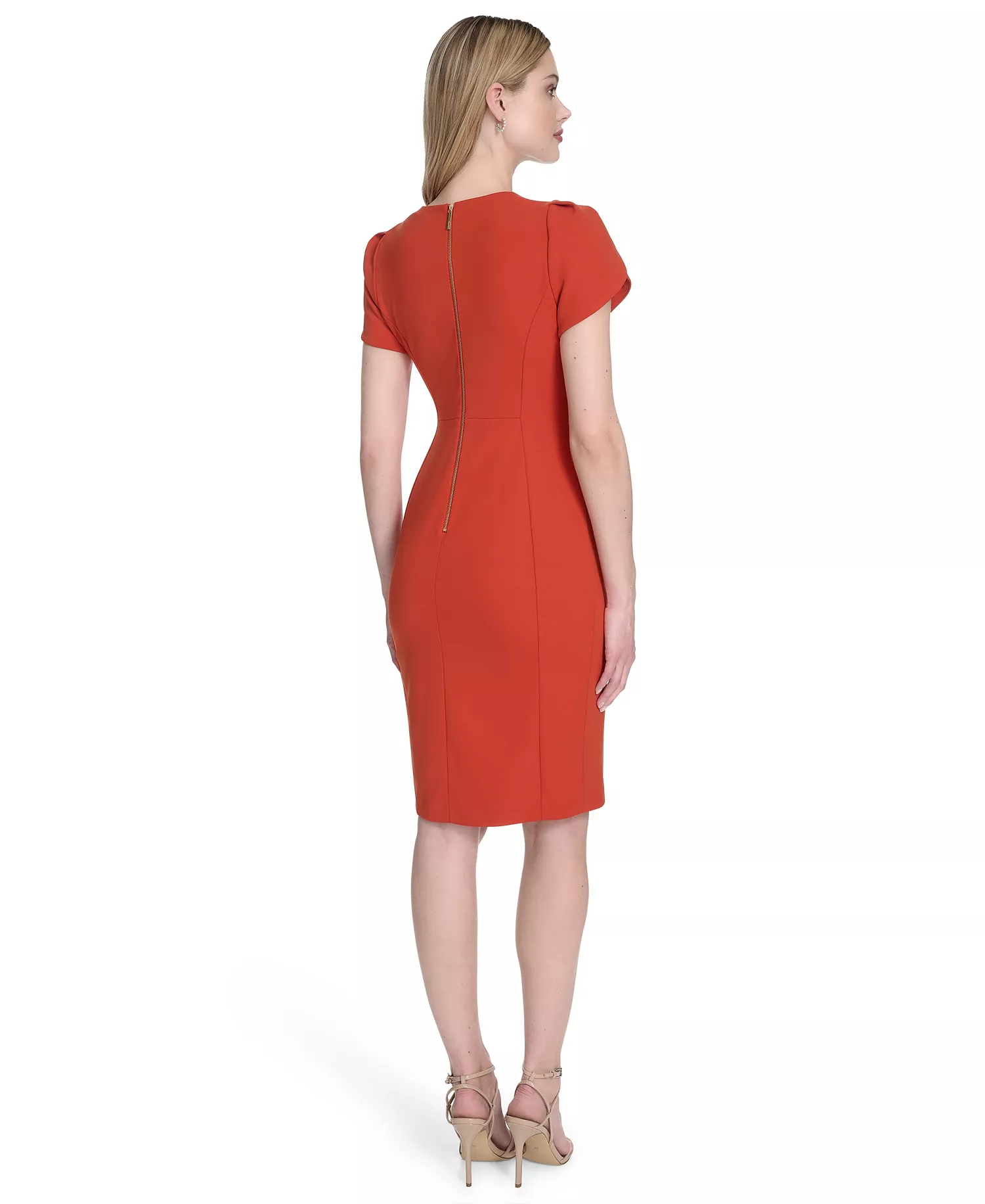 Tulip-Sleeve Sheath Dress - Clay - 10
