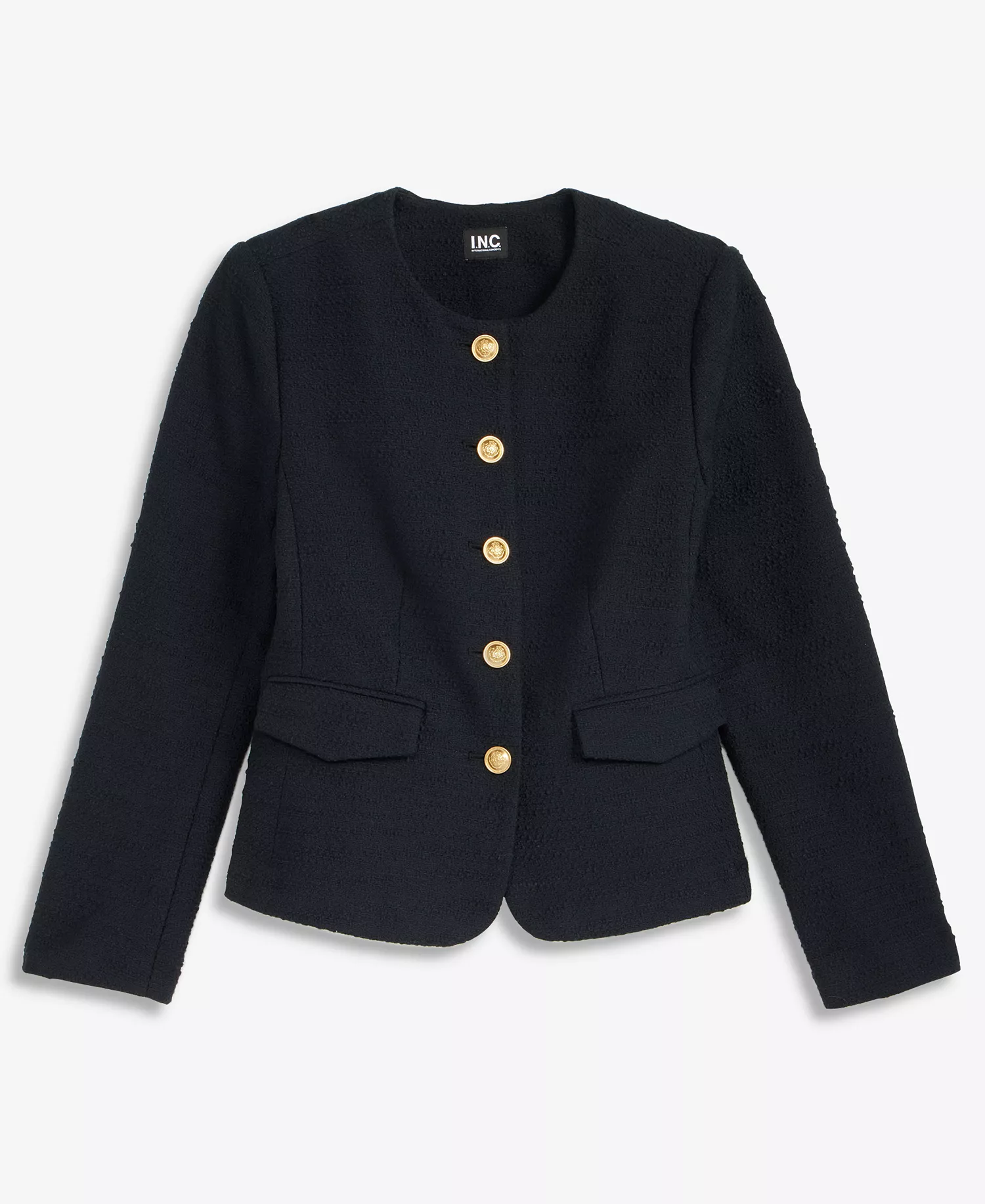 Women's Collarless Cotton Tweed Jacket, Macy's Exclusive - Deep Black - L