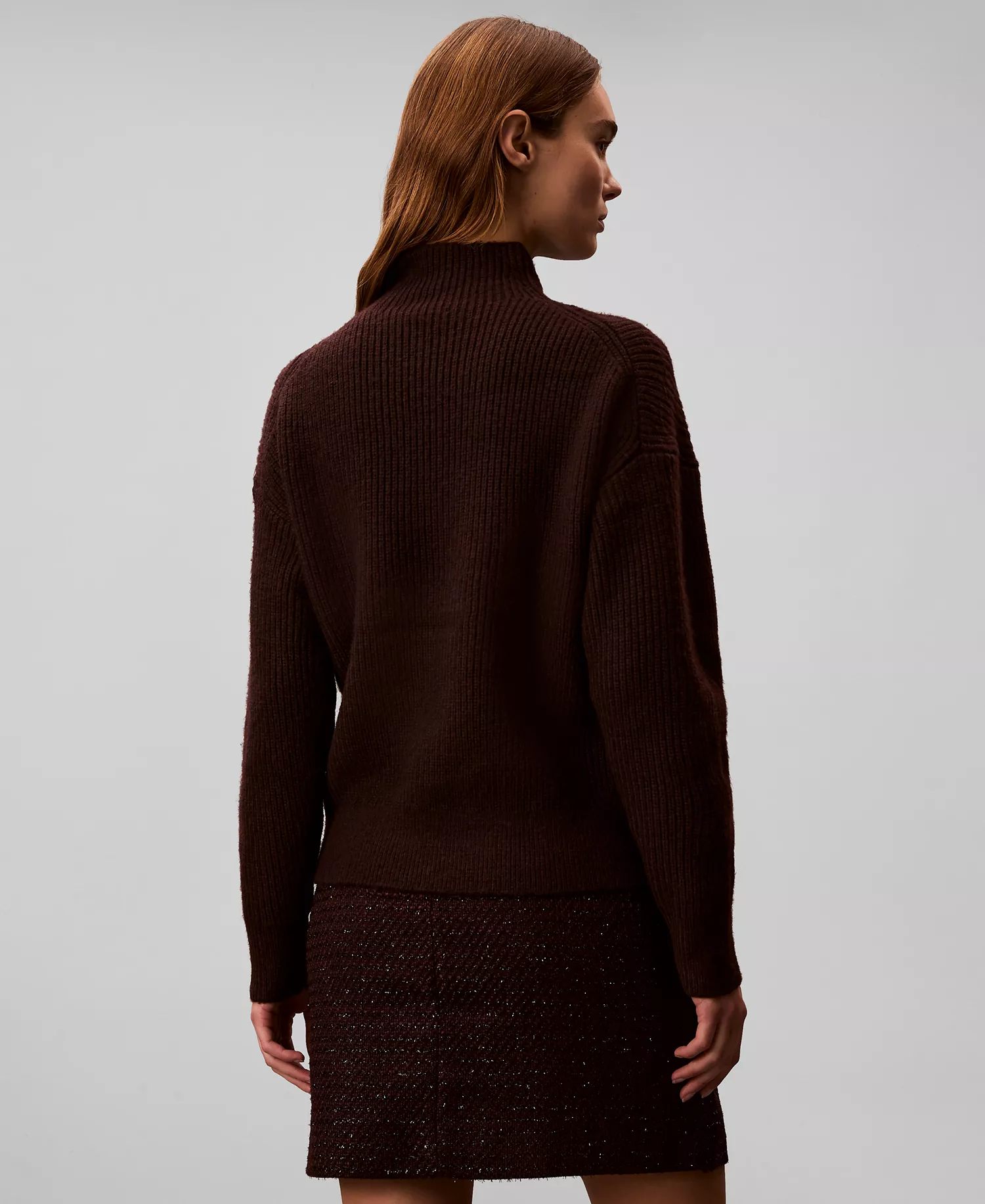 Women's Textured Tweed Mini Skirt - Mocha Brown - 10