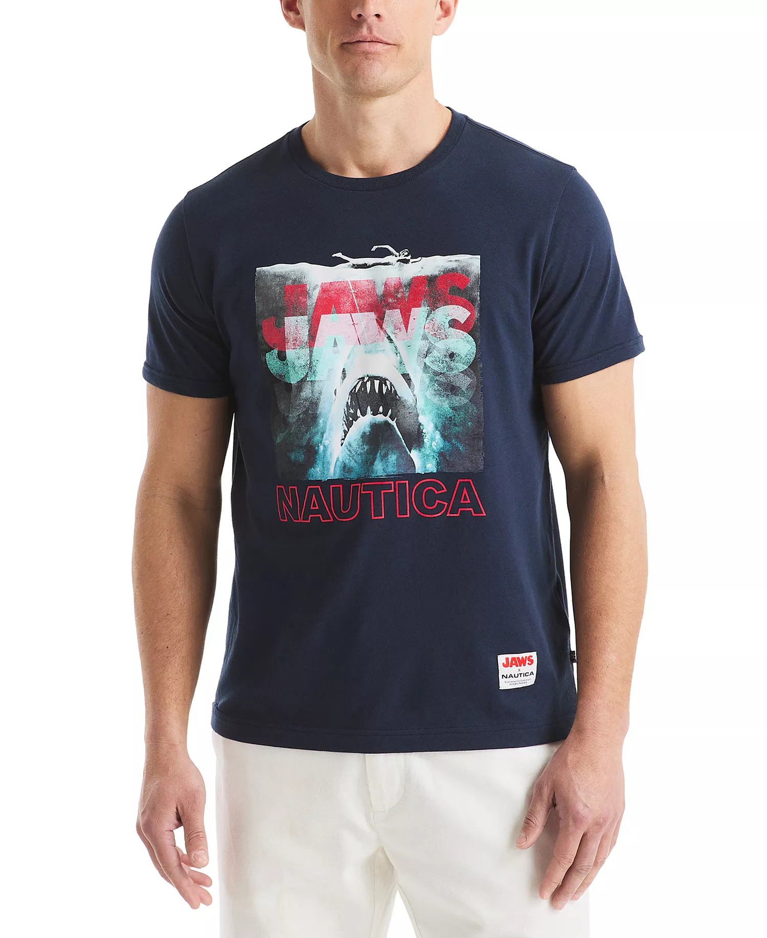 JAWS x Men's Classic-Fit Graphic T-Shirt  - Navy Seas - 2XL