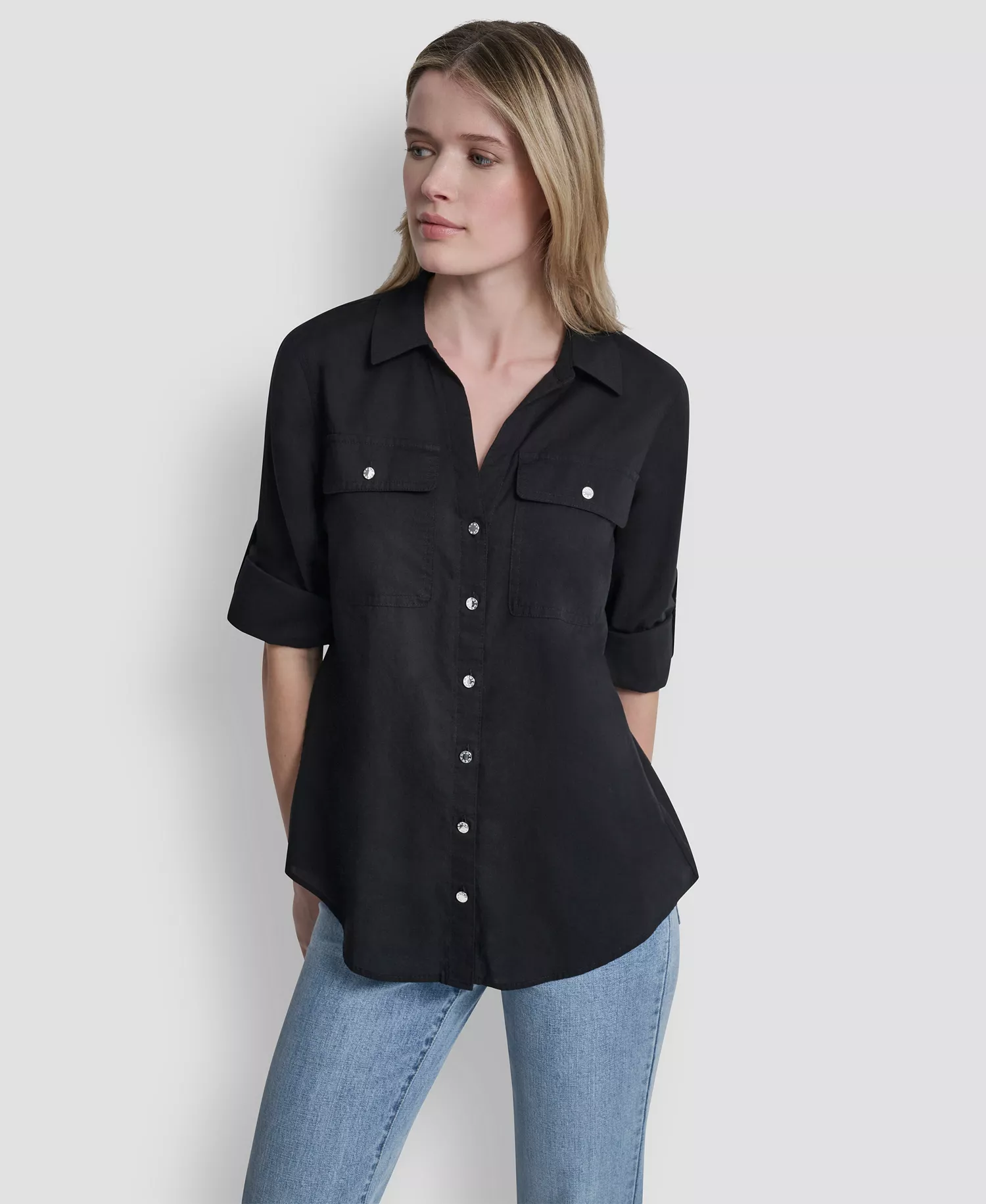 Women's Collared Neck Shirt - Black - L